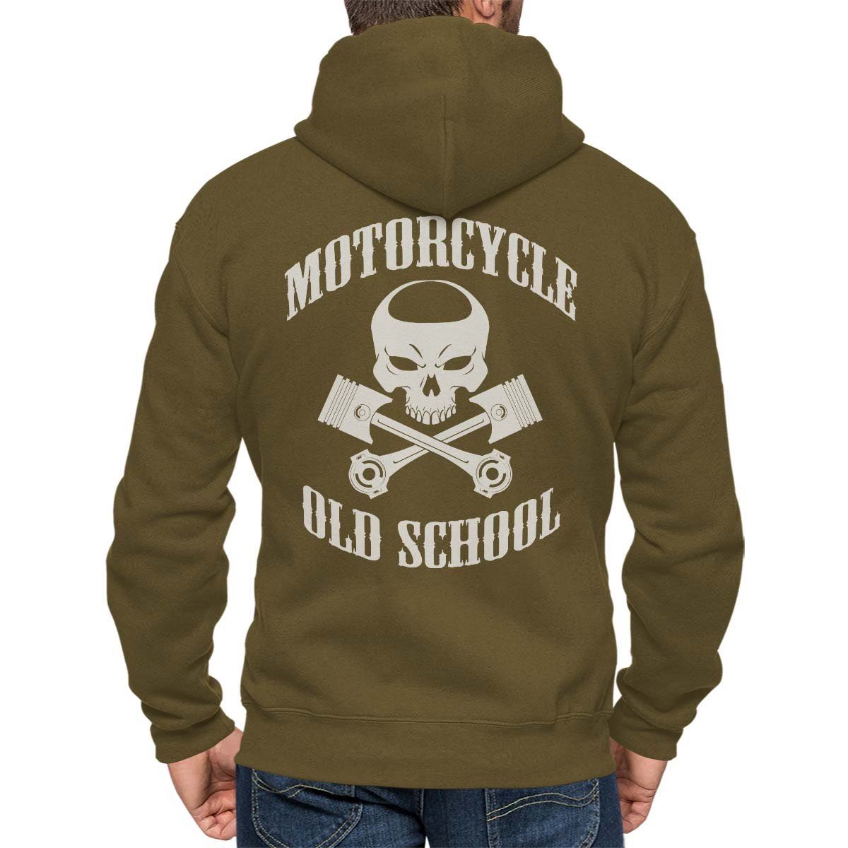 Rebel On Wheels Kapuzensweatjacke Kapuzenjacke Zip Hoodie Oldschool Punisher mit Motorrad / Biker Motiv Khaki