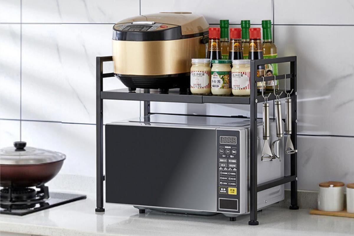 BERLINLODGE® Küchenregal Mikrowellenregal Ausziehbar 40-60cm HxBxT 46x40-60x36cm