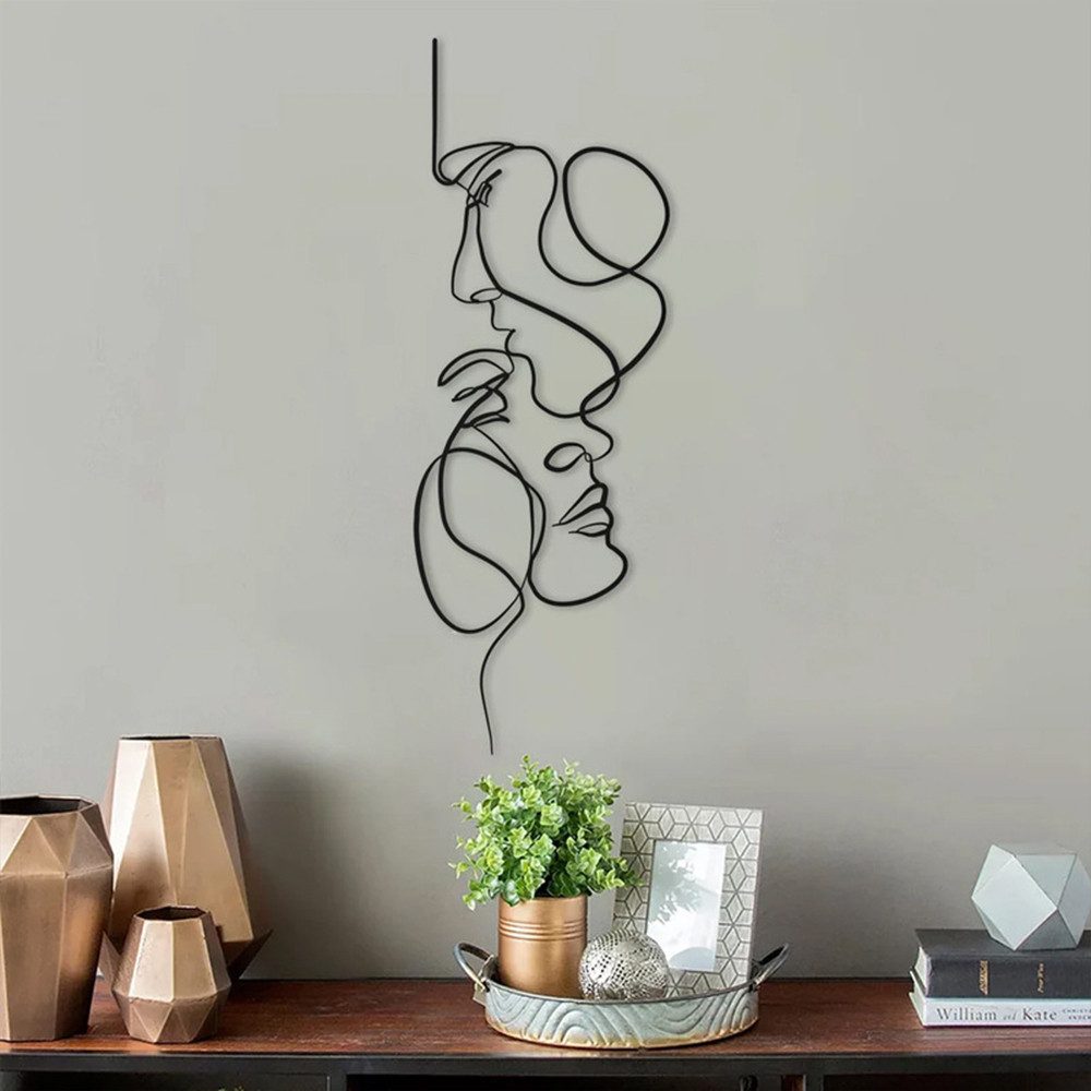 TUWENA Wanddekoobjekt menschliche Gesicht Draht Kunst Dekor,Minimalistische Metall Wandkunst, Abstrakte menschliches Gesicht Hausdeko Raumdeko Schlafzimmer Deko
