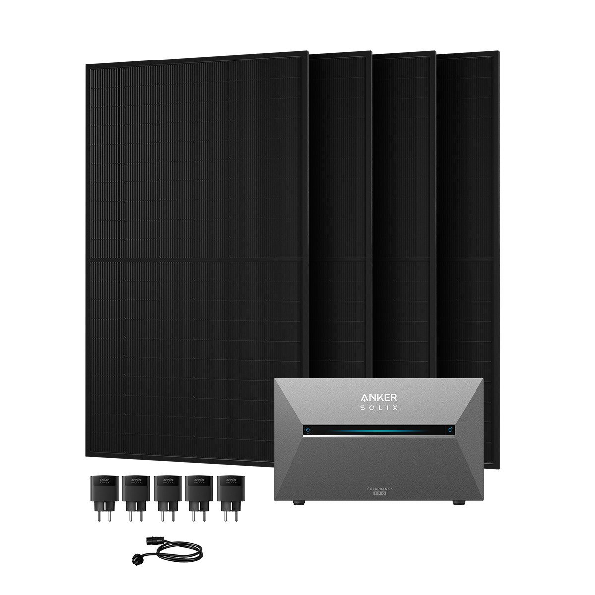 Anker Balkonkraftwerk 2000W Anker SOLIX Solarbank 3 E2700 Pro mit Zusatzsakku und Smart Plug, (5xSmart Plug und 4x 500Wp Solarmodule im Lieferumfang enthalten), Speicher mit integriertem Wechselrichter, All-in-One 2,668kWh Akku
