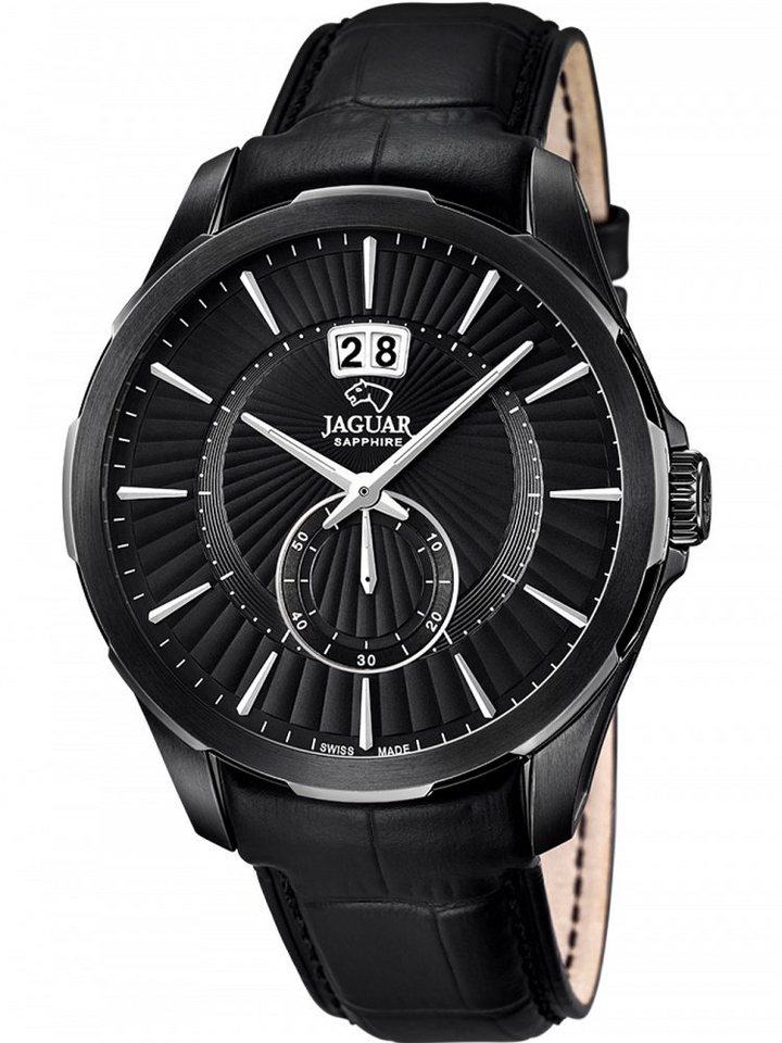 JAGUAR Quarzuhr Jaguar Herren Uhr Elegant Quarz J685/1, Herren Armbanduhr  rund, Lederarmband schwarz, Elegant, Sekunde