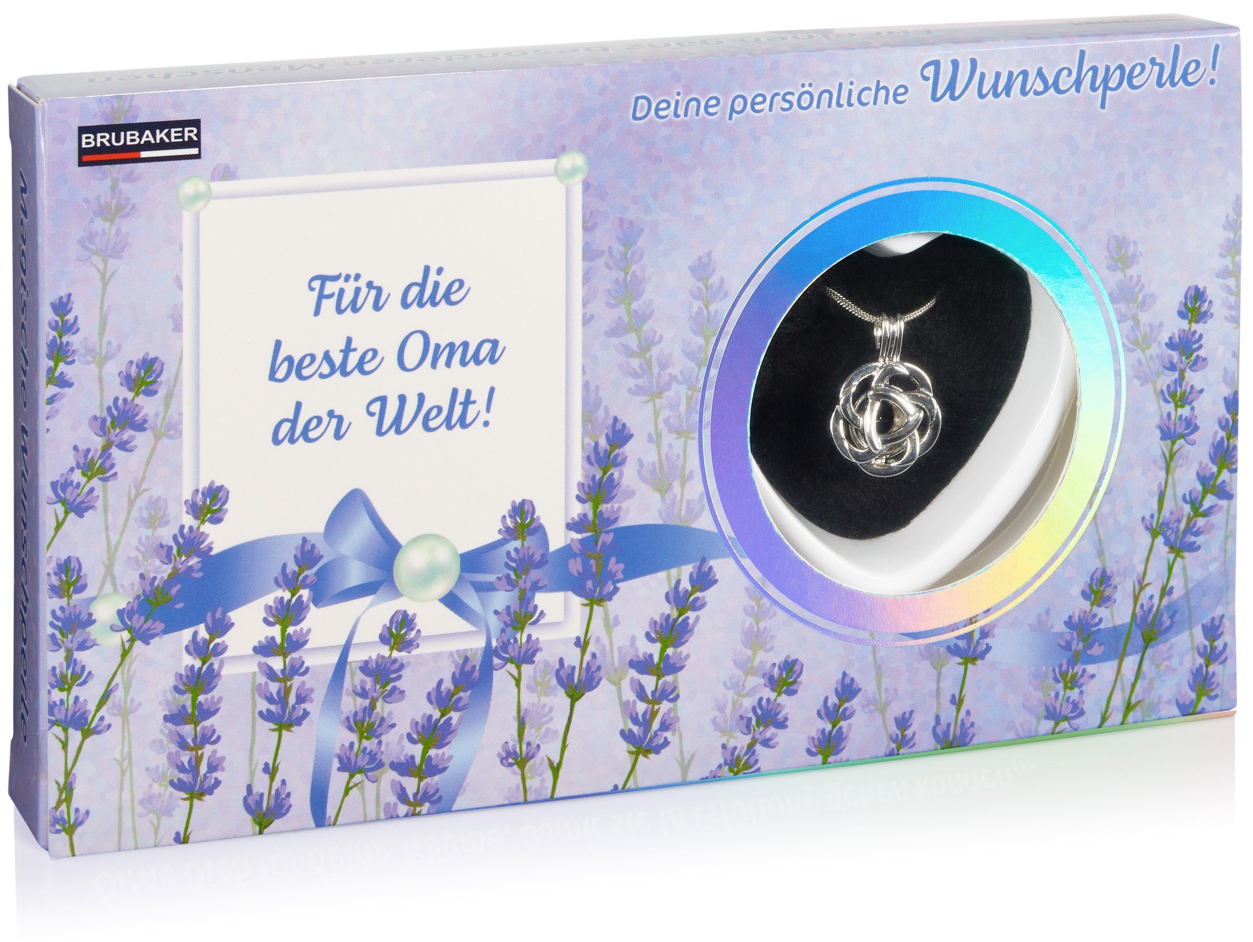 BRUBAKER Perlenketten-Set Wunschperle für die beste Oma der Welt (Set), Halskette mit Silber Anhänger + Muschel mit echter Perle als Schmuck Geschenkset für die Großmutter