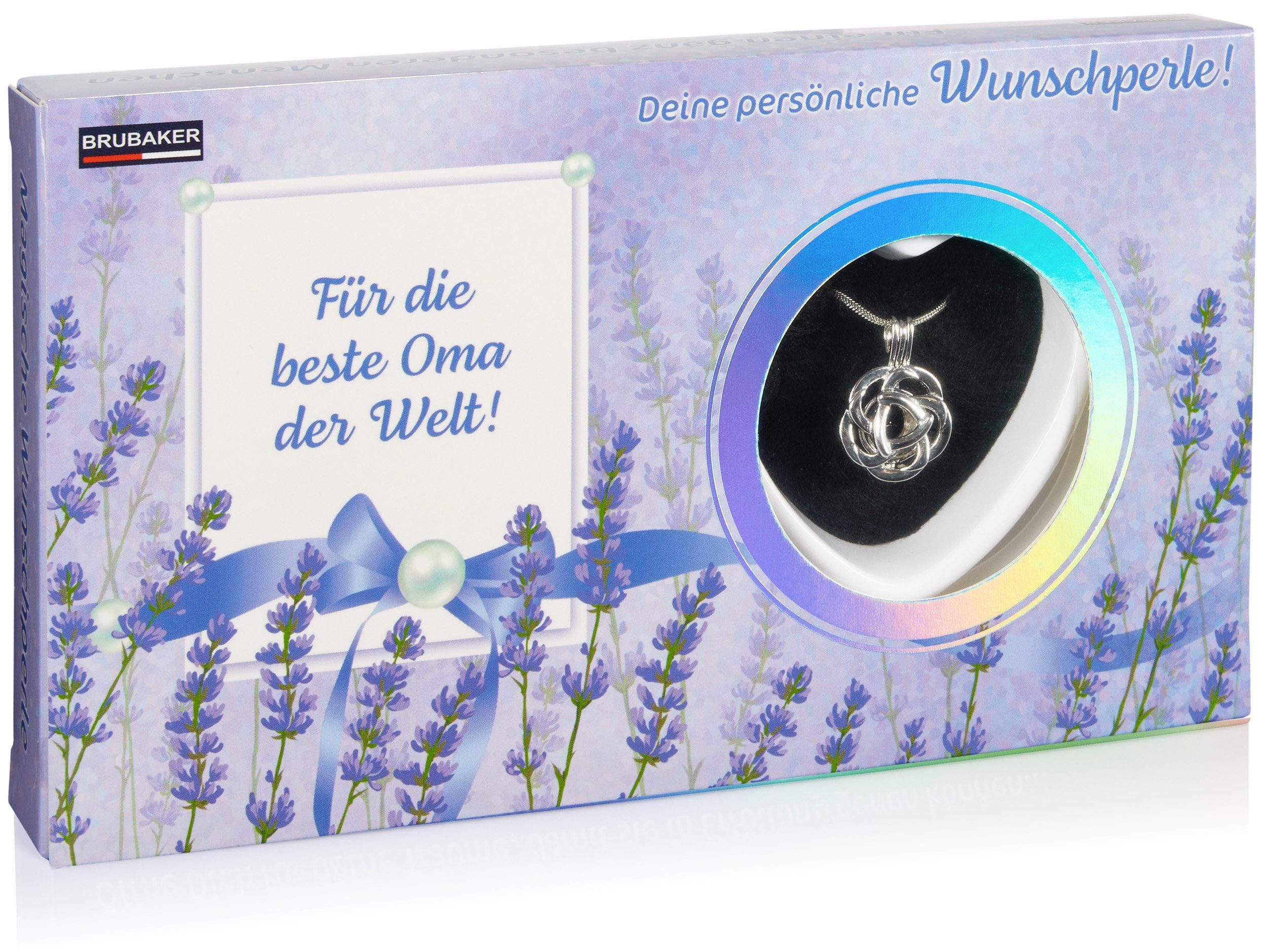 BRUBAKER Perlenketten-Set Wunschperle für die beste Oma der Welt (Muschel mit echter Perle als Schmuck Geschenkset für die Großmutter, 4-tlg., Set), Halskette mit Silber Anhänger