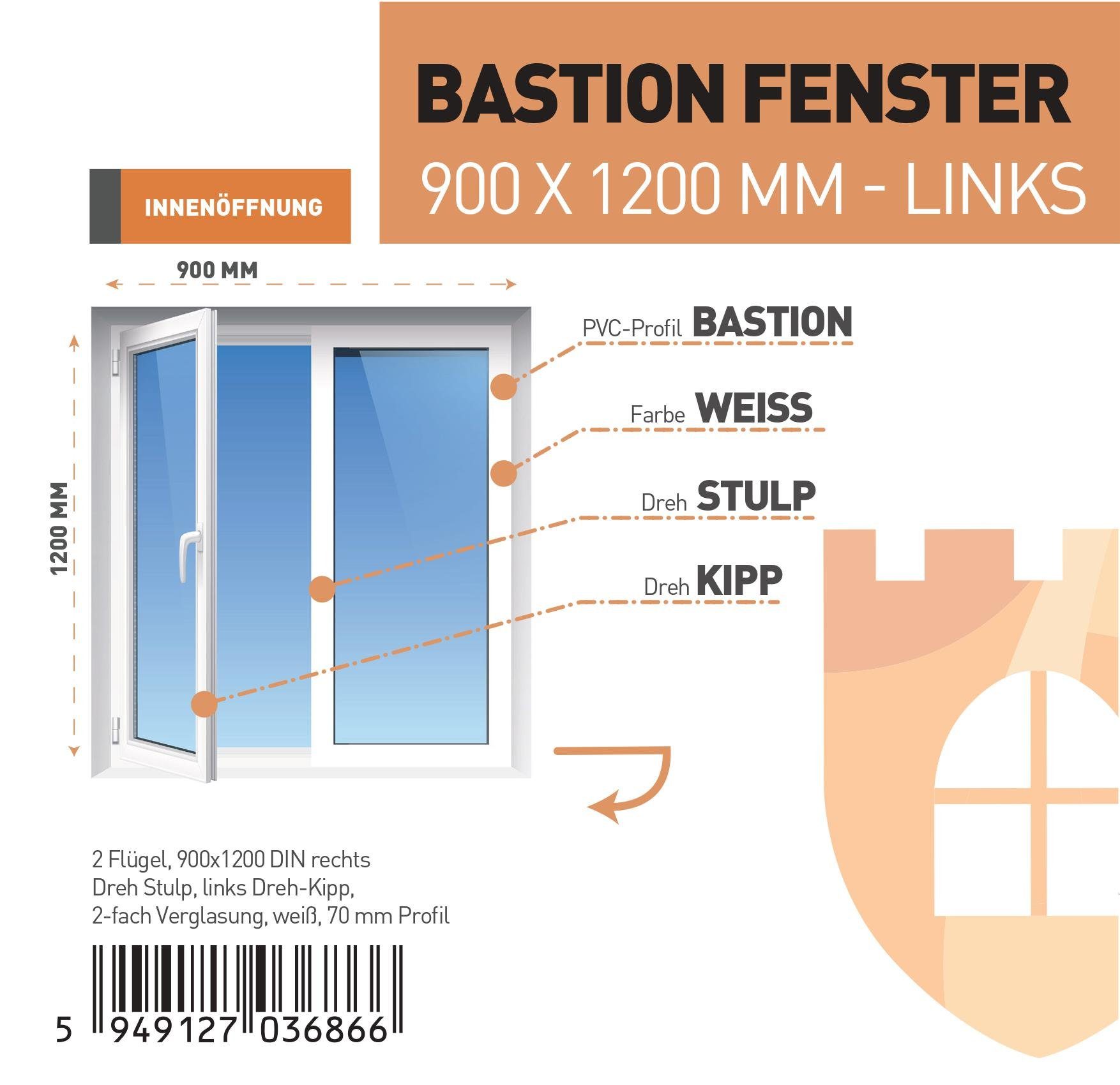 SN DECO GROUP Kunststofffenster Fenster 2 Flügel 900x1200 2-fach Verglasung weiß 70 mm Profil, (Set), RC2 Sicherheitsbeschlag, Hochwertiges 5-Kammer-Profil