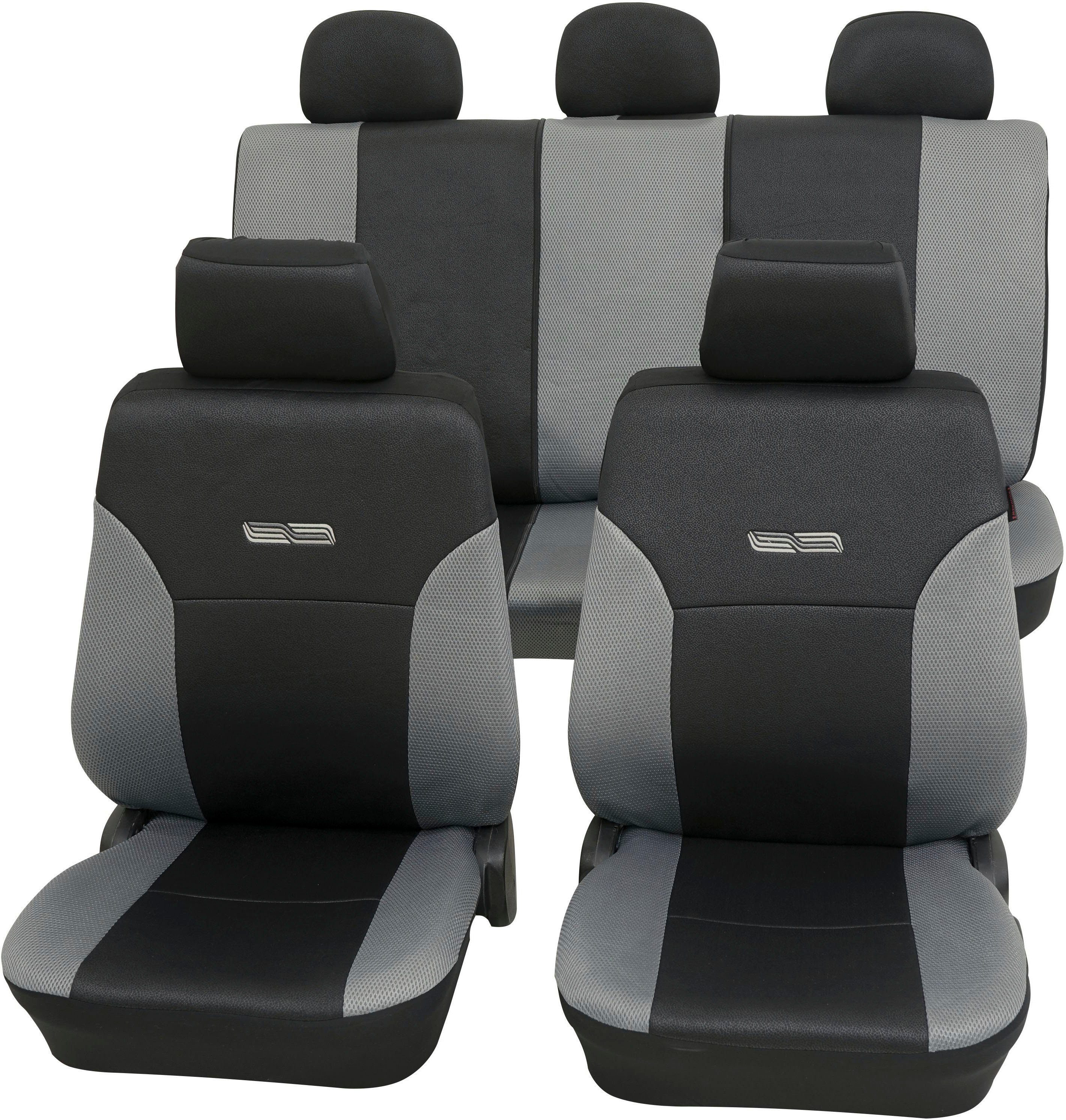 Petex Autositzbezug 11-tlg Set "Wave" universelle Passform, Geeignet für Fahrzeuge mit/ohne Seitenairbag, SAB 1 Vario grau