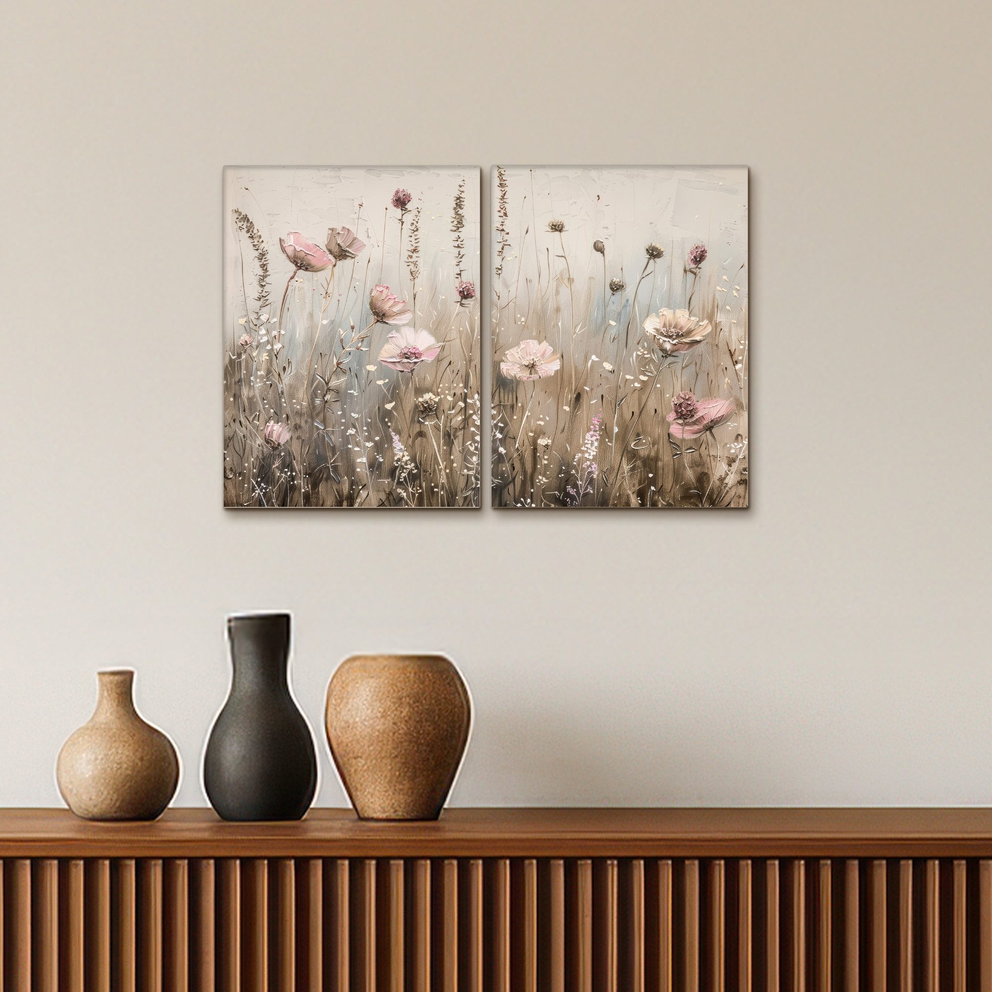 MuchoWow Leinwandbild Blumen - Beige - Modern - Rosa, Fotodruck (2 St), Wand Bilder 2 Set, Deko Schlafzimmer Wohnzimmer Flur 60x40 cm – Bild 5 von 5