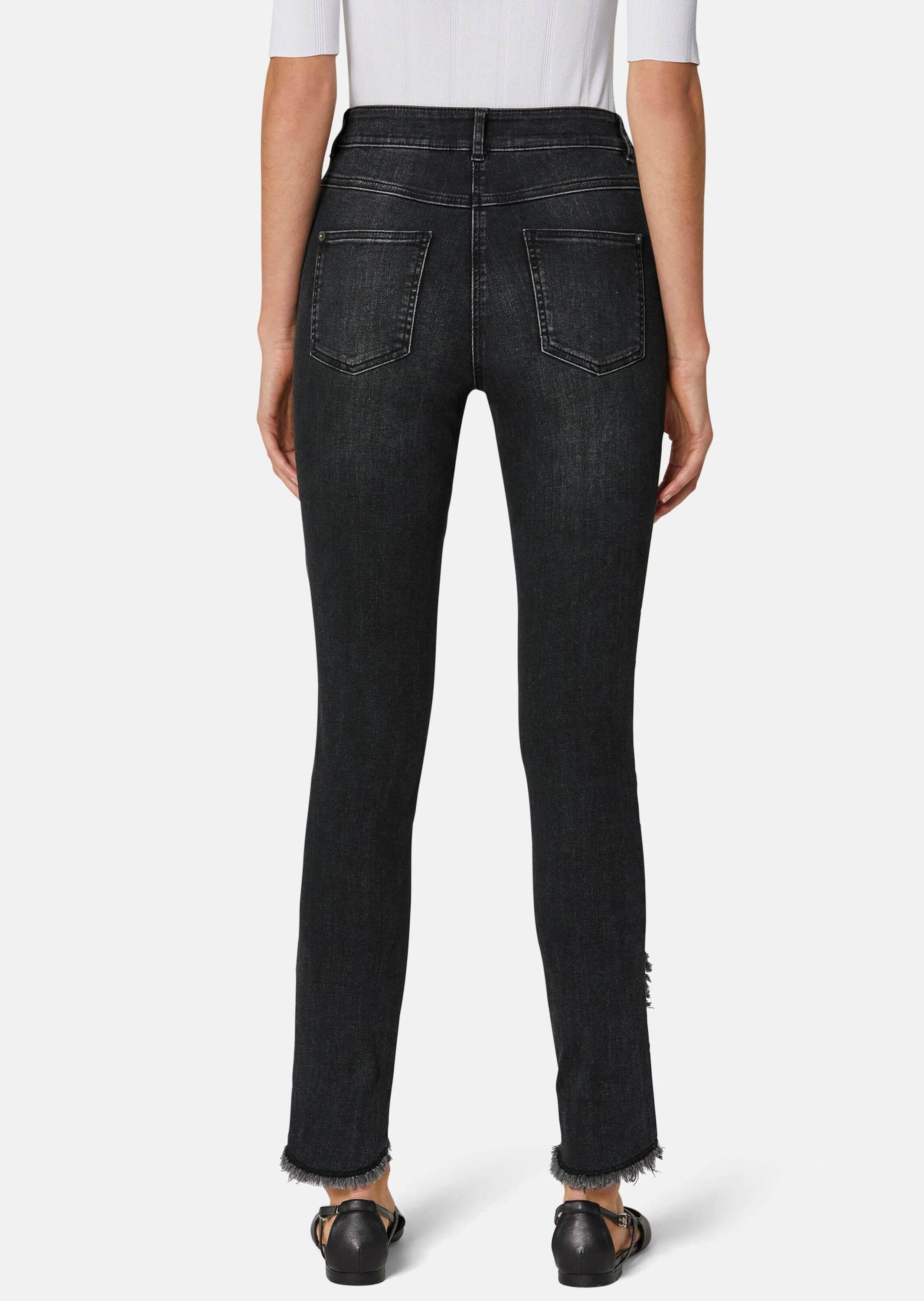 MADELEINE Gerade Jeans Verkürzte 5-Pocket-Hose mit Fransen Modisch verkürzte Hose mit abgeschrägtem Fransensaum, Cotton-Stretch