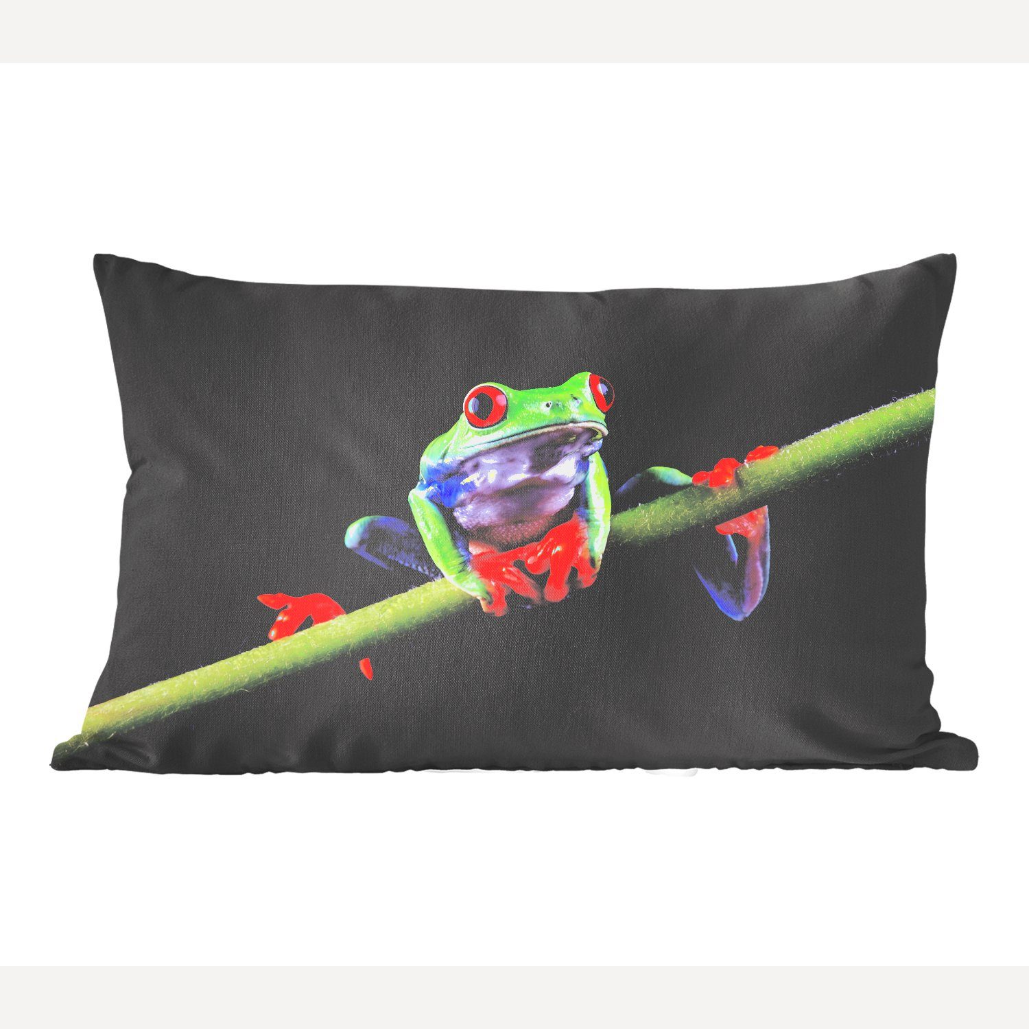 MuchoWow Dekokissen Frosch - Pflanze - Schwarz, Wohzimmer Dekoration, Zierkissen, Dekokissen mit Füllung, Schlafzimmer