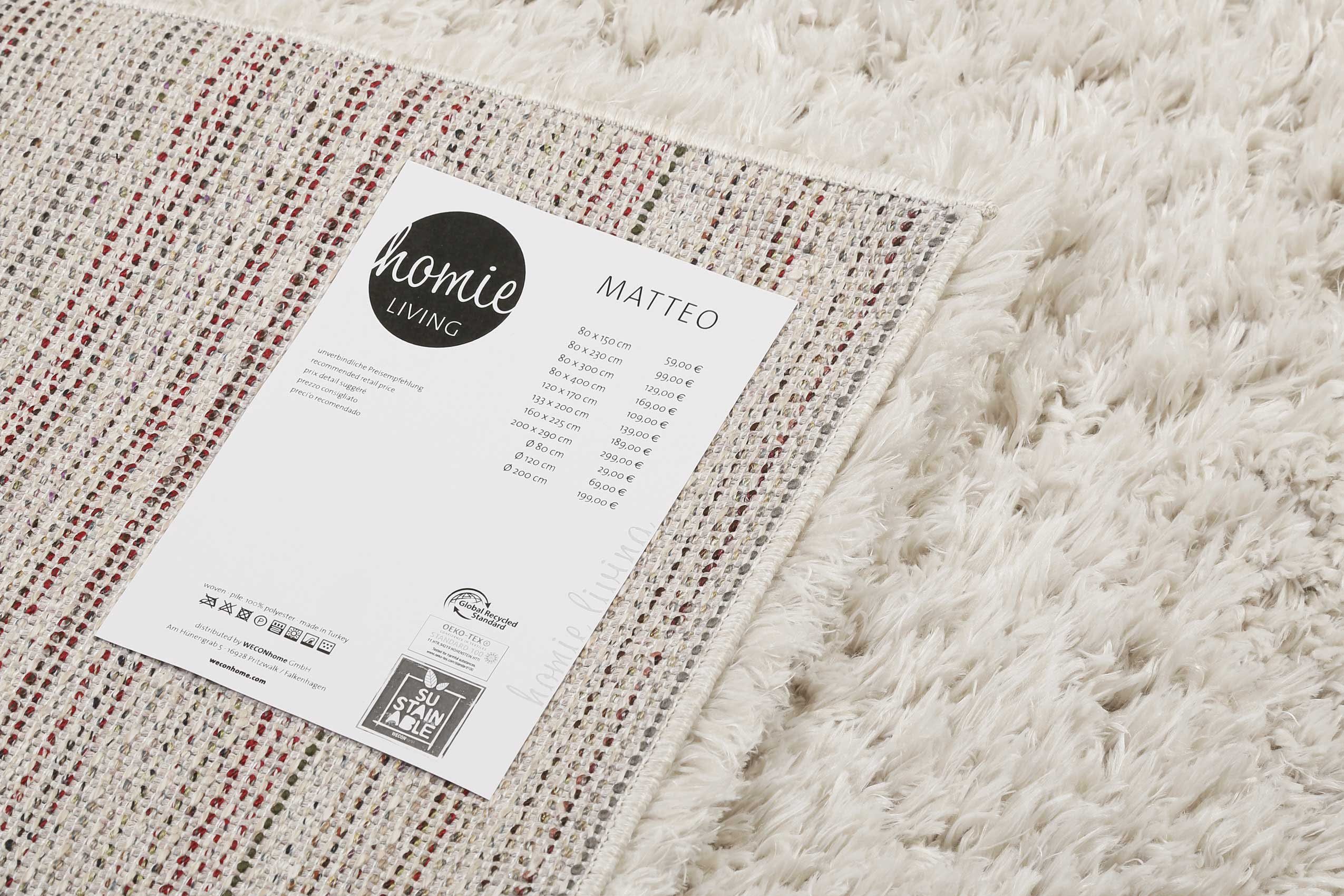 Hochflor-Teppich Matteo HL-0961, Homie Living, beige/beige Wohnzimmer Shaggy, PET, 50 nachhaltig mm, rechteckig, Höhe: recyceltem aus 100% Langflor