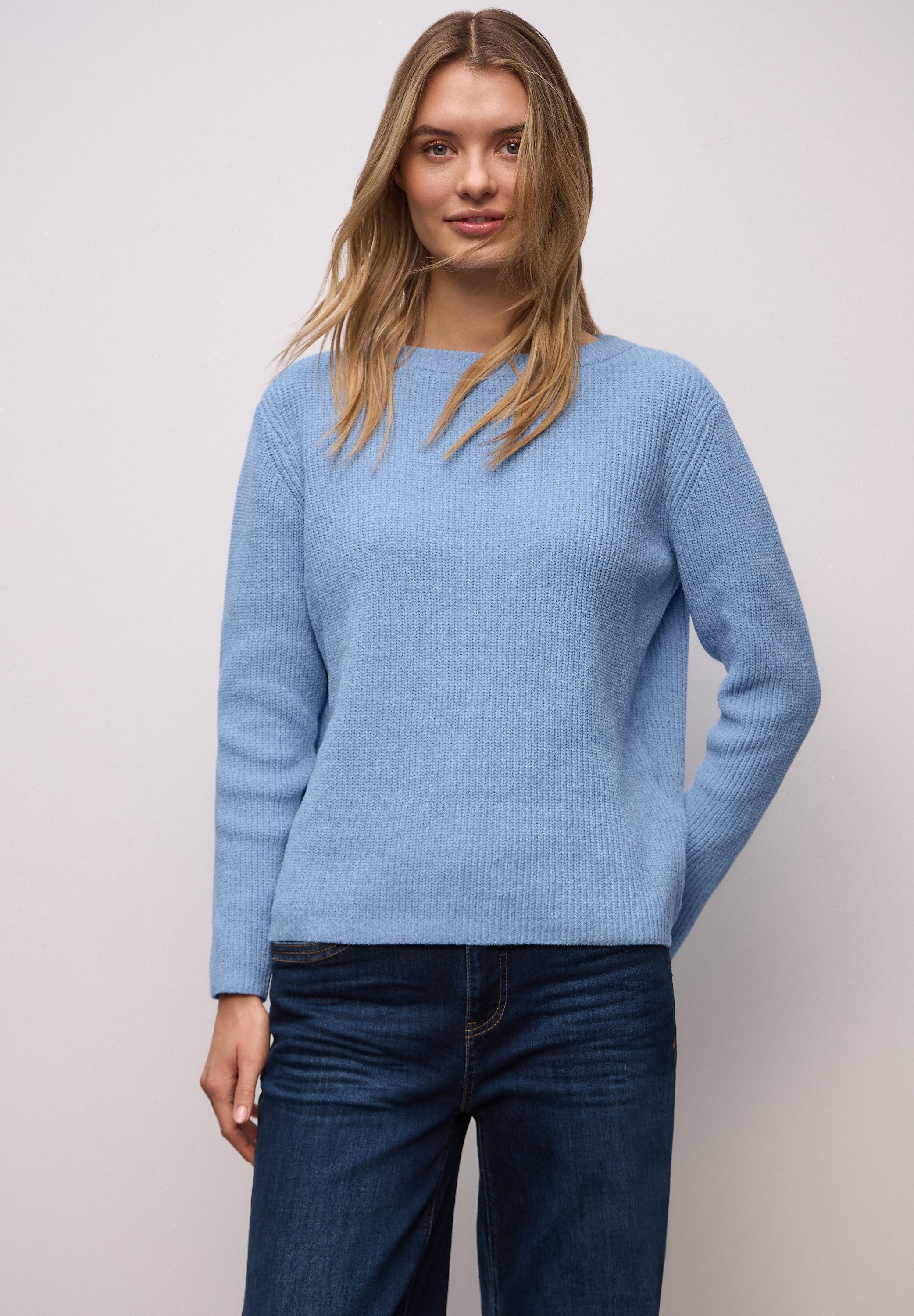 STREET ONE Strickpullover Chenille Pullover mit U-Boot-Auschnitt