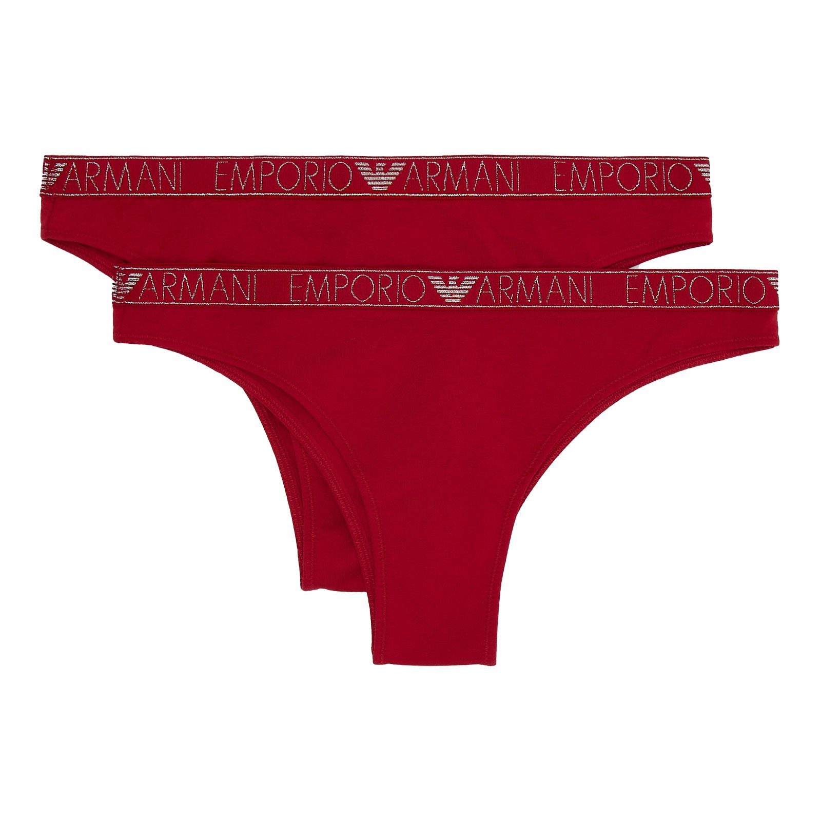 Slips) Armani Brief 2 umlaufenden unifarbene Glanz Brazilian 00173 red enthält metallischem Emporio Cotton mit gleichfarbige, (2-St., Stretch ruby Markenschriftzügen Brasilslip in
