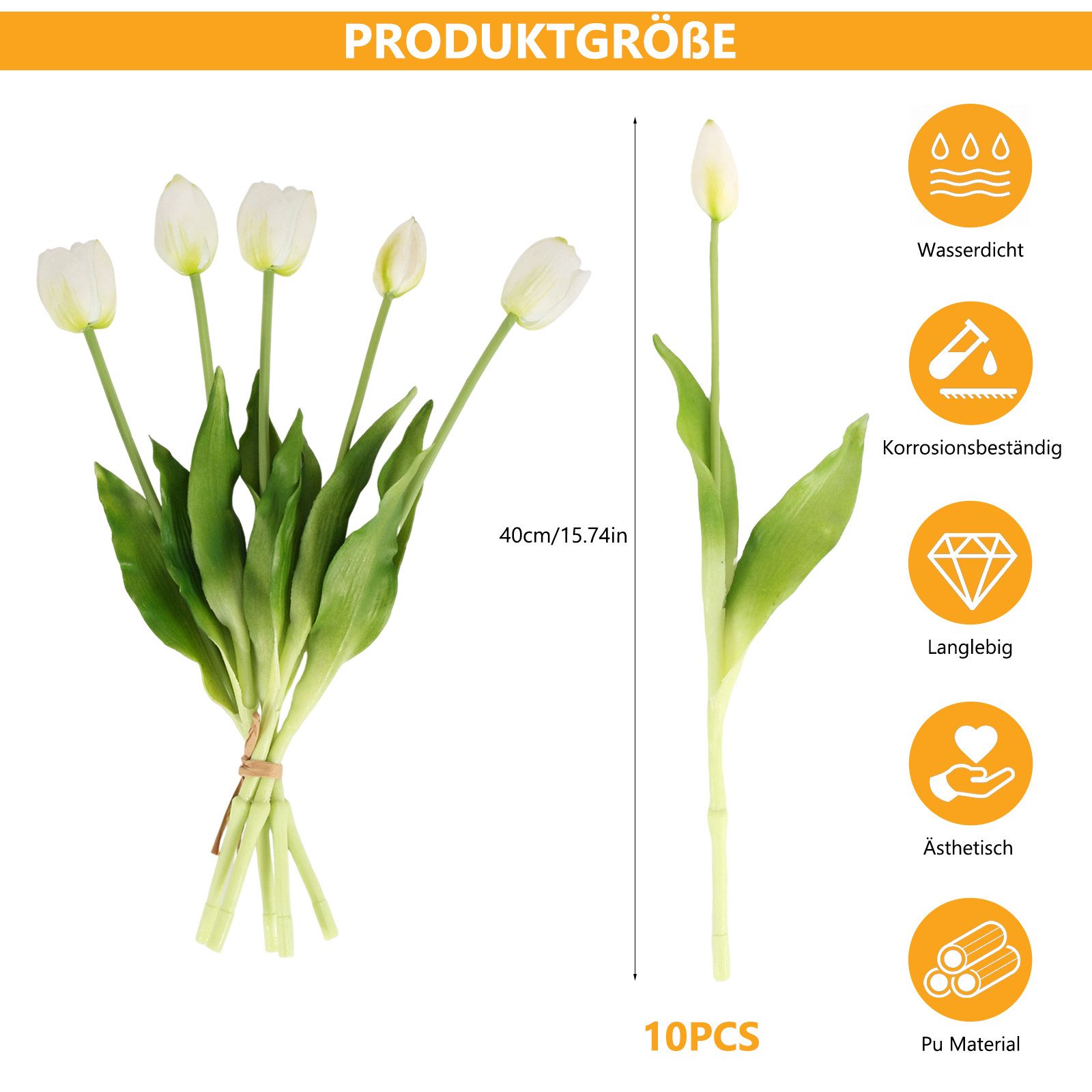 Kunsttulpe 10er Set künstliche Tulpen, Tulpenbund Tulpen, BlingBin, Höhe 40 cm, Tulpenstrauß künstlich für Vase,Hochzeit, Esstisch und Wohnzimmer Deko – Bild 4 von 5