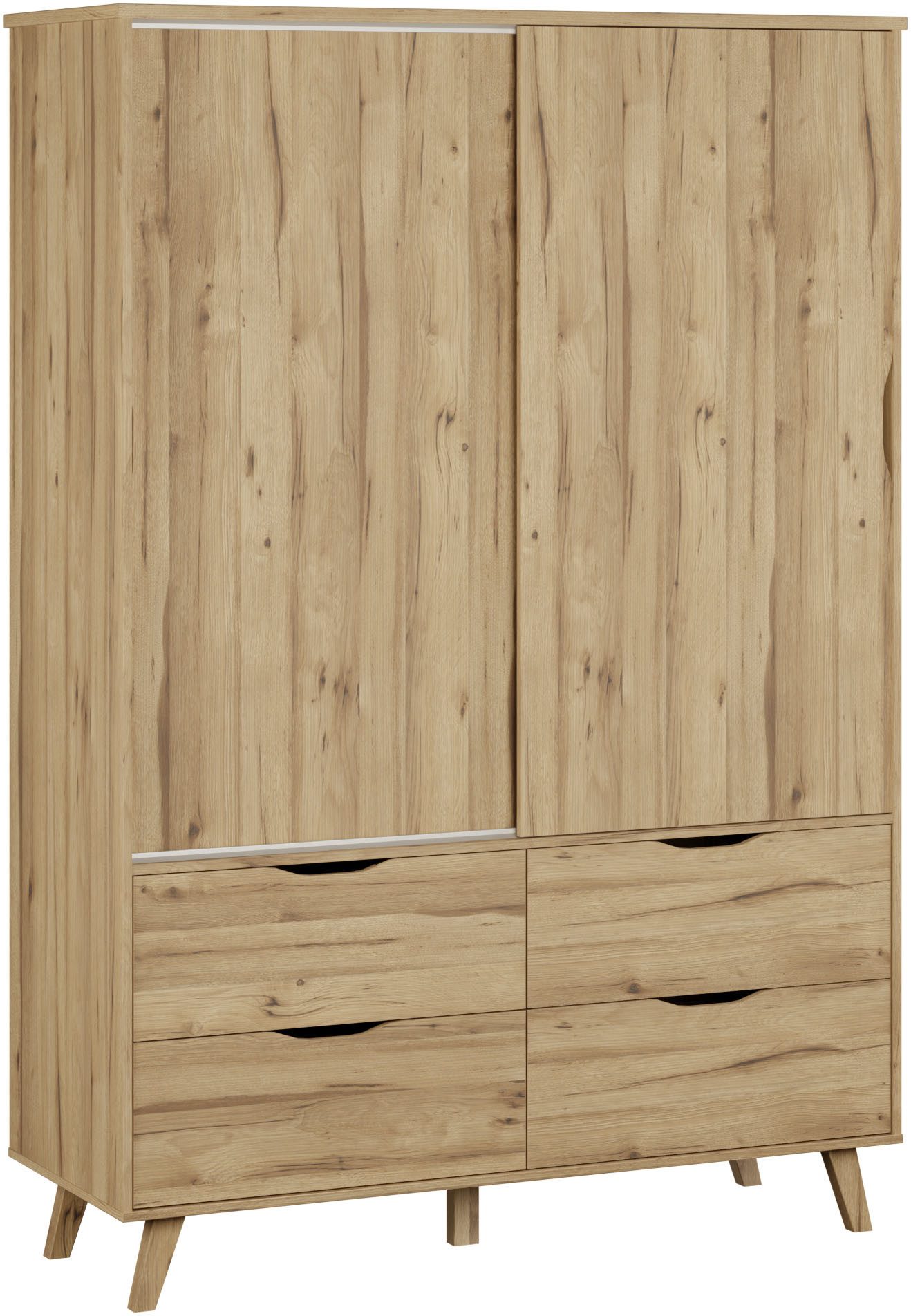 Forte Vankka Viel Stauraum, skandinavischer Stil (B/H/T ca.140x200x50cm) Made in Europe, mit Einlegeböden+Kleiderstange+Schubladen,grifflos