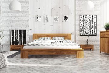 Natur24 Einzelbett Bett Tinci 1 niedrige Höhe 90x220 Wildeiche massiv mit Holzkopfteil