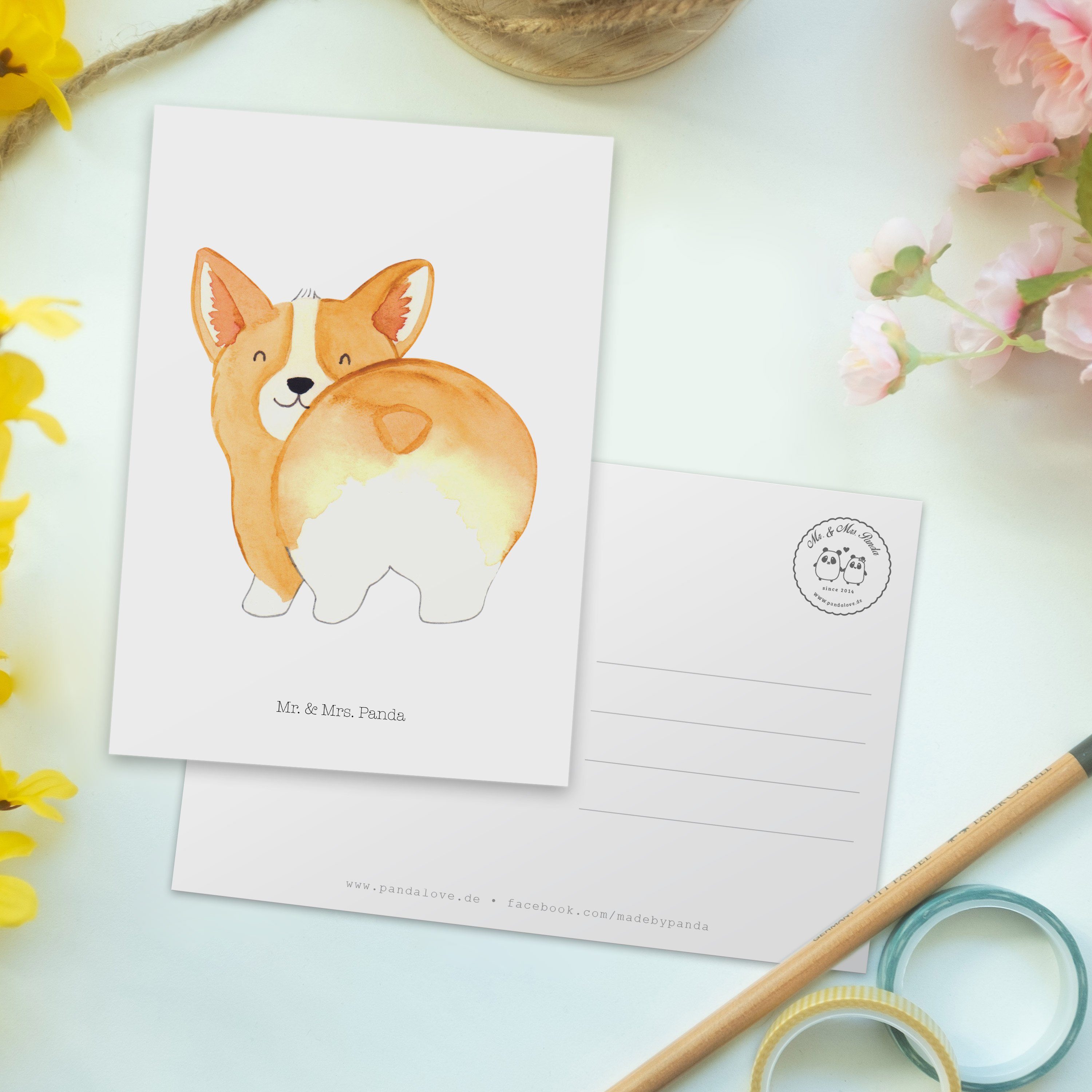Mr. & Mrs. Panda Postkarte Selbstliebe, - Corgie Motivation, - Po Weiß Einladungskarte Geschenk
