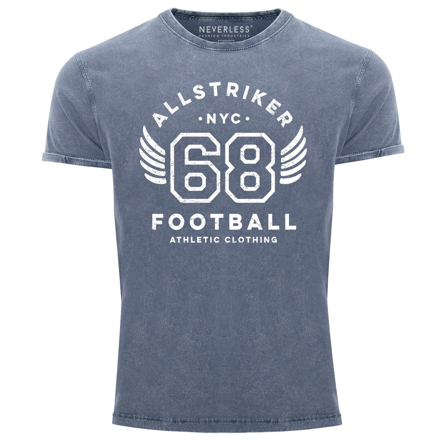 Football Used Neverless Shirt Print-Shirt Slim Printshirt Herren College mit Look Vintage Vintage blau Neverless® T-Shirt Athletic Clothing Print NYC 68 Fit