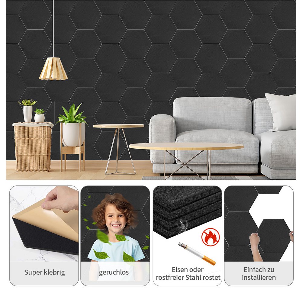 Thumbnail - PFCTART Schallschutzpaneel Sechseckige akustische Absorptionsplatte aus Polyesterfaserfilz, (12 Stück 30*30*0.9cm) Kann ...