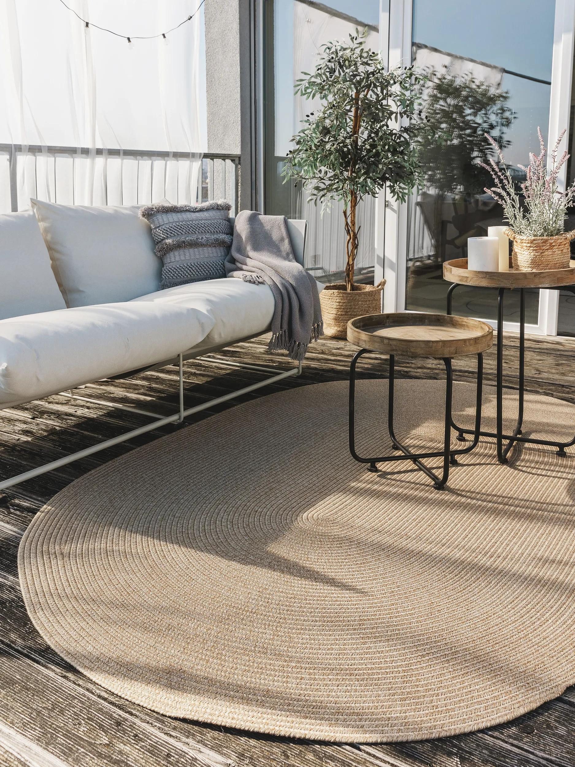 benuta Outdoorteppich Nandi, oval, Höhe: 5 mm, In- & Outdoorteppich, Robust für Garten, Terrasse, Balkon, Küche
