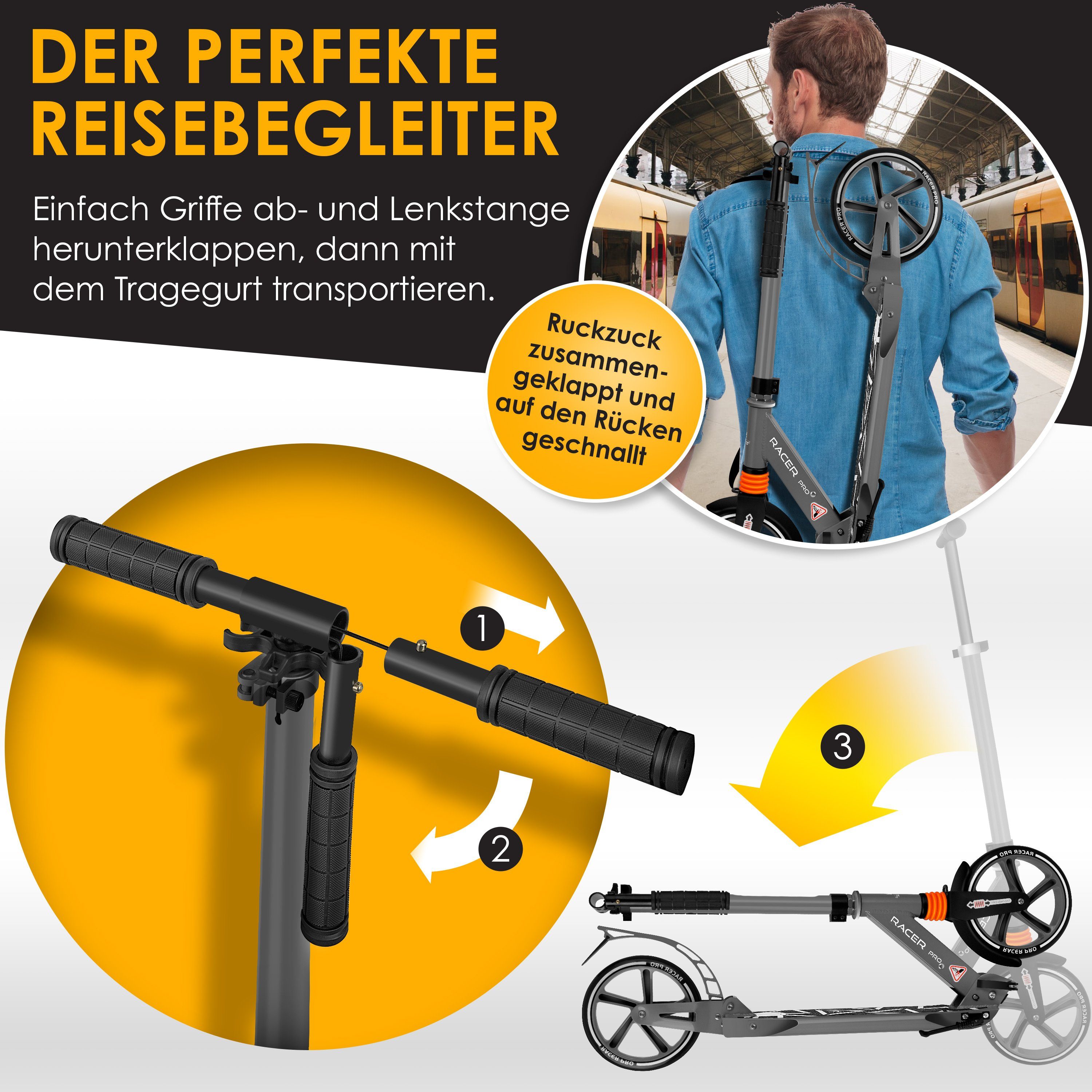 KESSER Scooter, Cityroller Scooter 205mm Räder PU Big Wheel Pro-S Tretroller