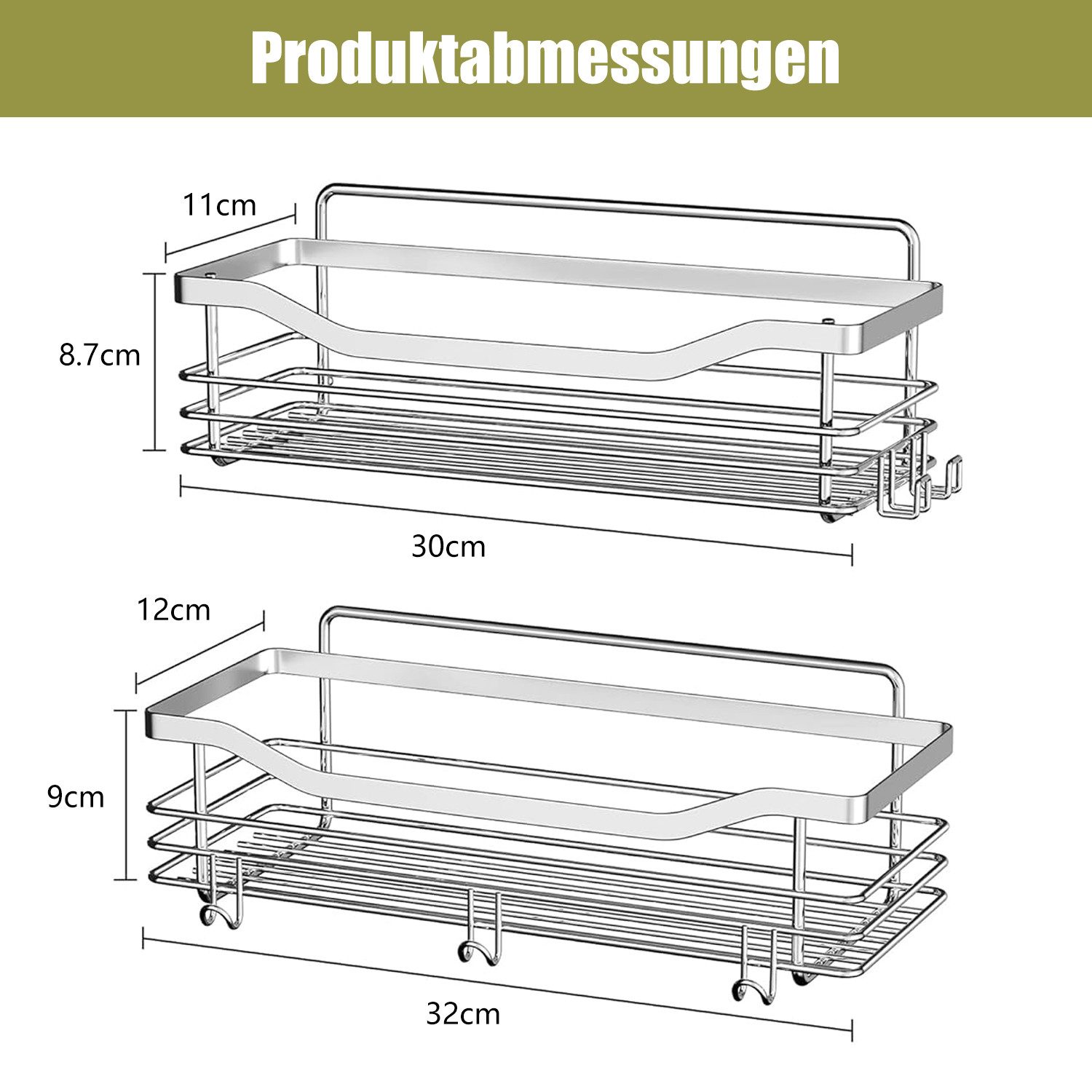 OSTWOLKE Duschregal ohne Bohren Edelstahl Duschablage mit 5 Haken 2 Stück, günstig online kaufen