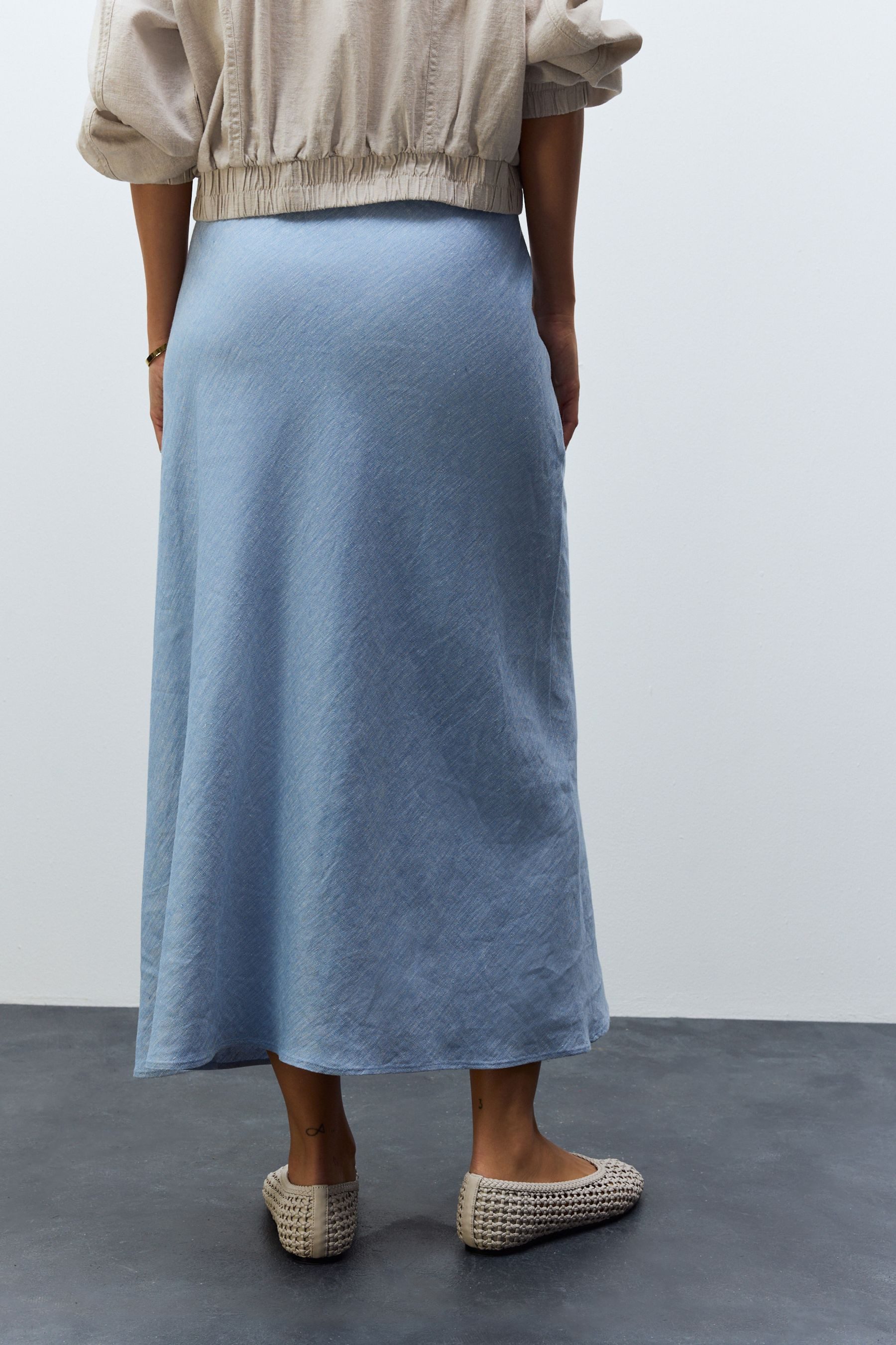 Next Midirock Strukturierter Chambray-Midirock mitn Leinenanteil (1-tlg) günstig online kaufen