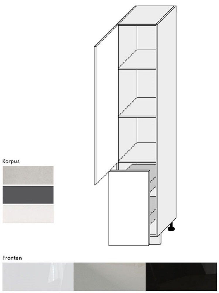 grau Hochglanz wählbar Küchenschrank) ESSEN Frontfarbe (Apothekerhochschrank, ES-2D14K/40/kargo - / matt Feldmann-Wohnen Apothekerschrank Korpus Front weiß und Korpus-