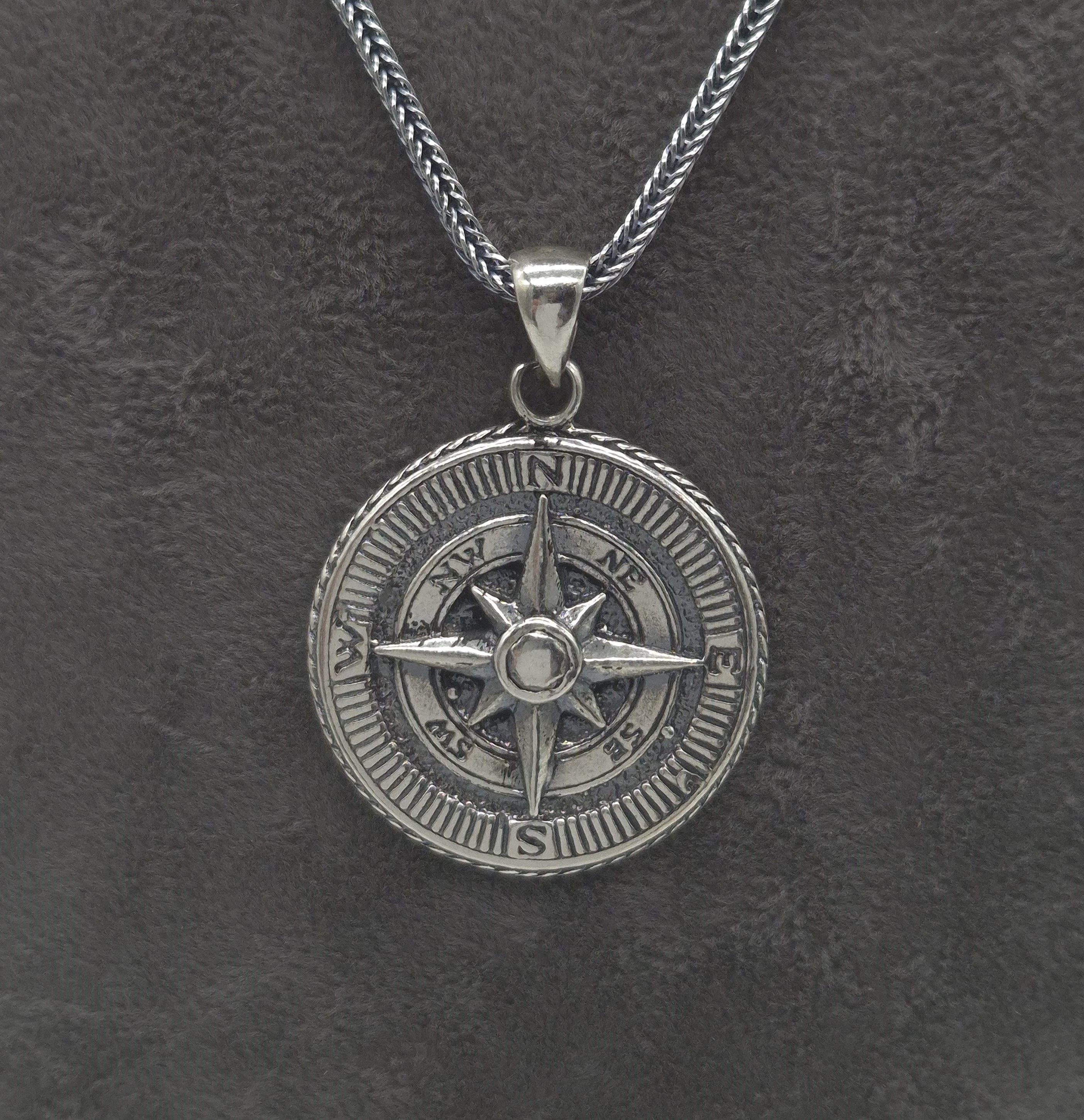 NAHLE Kette mit Anhänger Herren Damen Silber Panzerkette Kompass 925 Silber Halskette Maritim (2-tlg., inkl. Schmuckbox), 925 Silber Kompass - Made in Germany