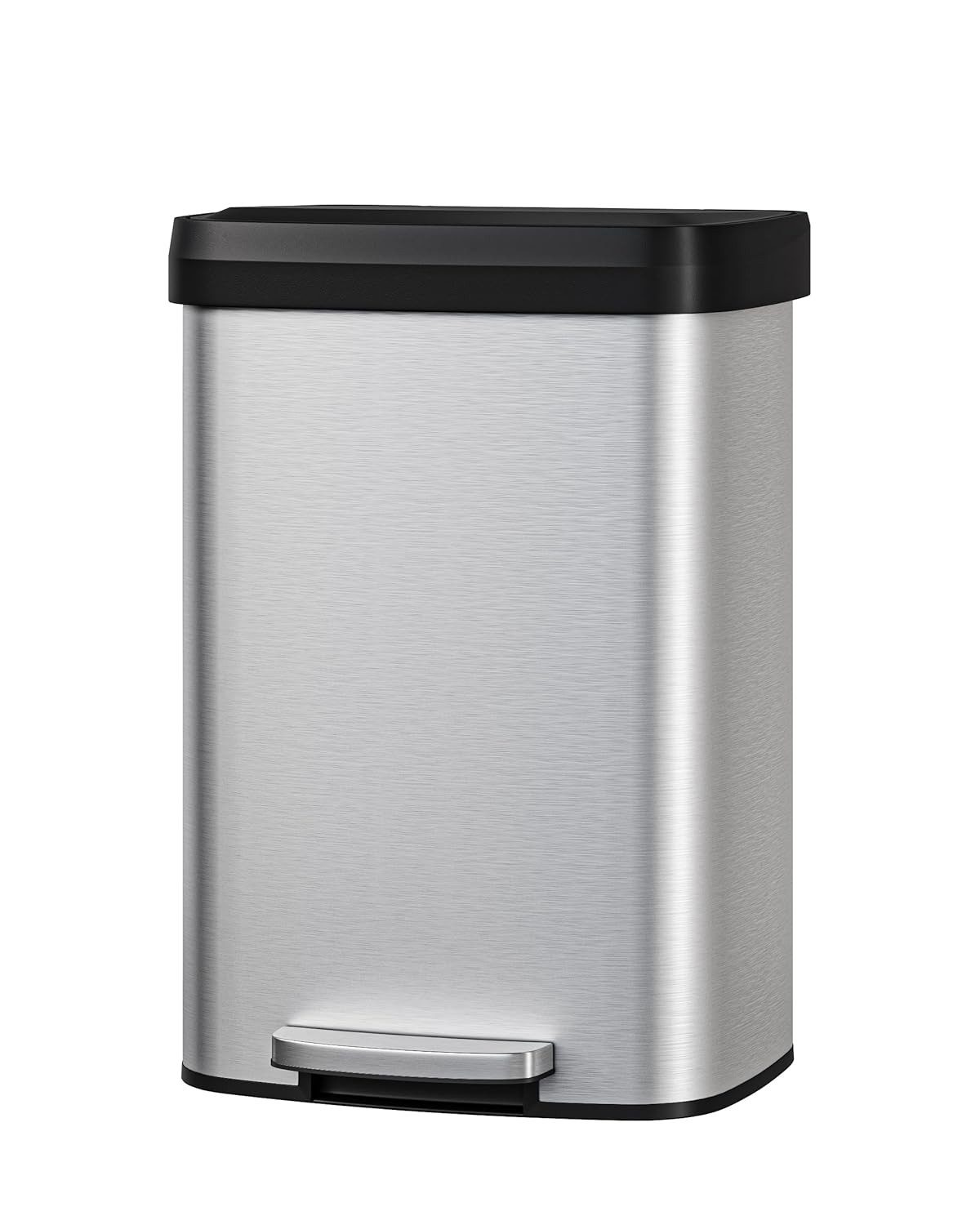 GarveeMore Mülleimer Edelstahl 50/60/80L mit Deckel, großer Tretmülleimer für Küche, rostfrei, mit Beutelring, Soft-Close Kunststoffdeckel, Griff hinten