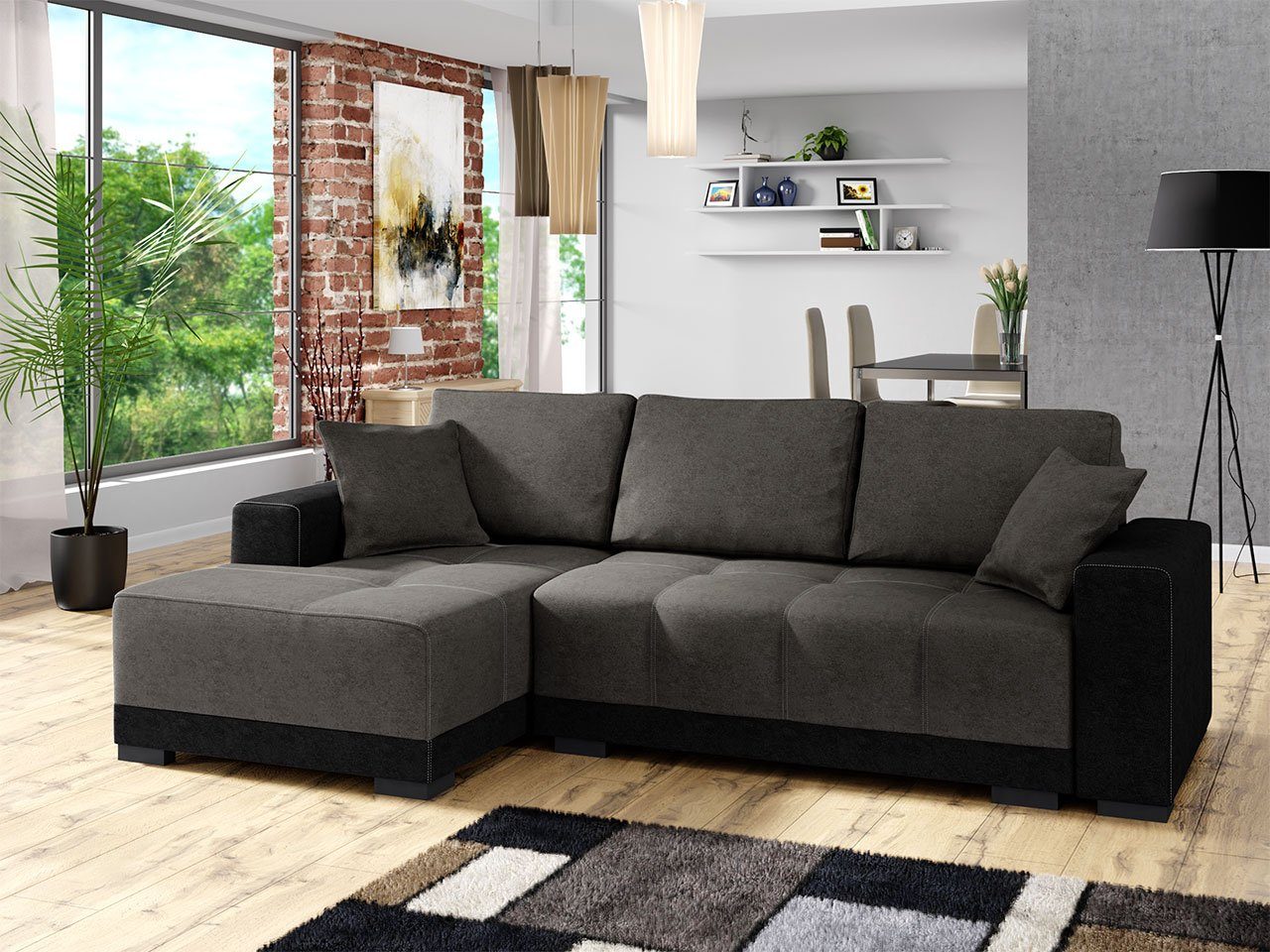 MIRJAN24 Ecksofa Dallas, mit Bettkasten + Polstersofa, Alova Schlaffunktion, Polstergarnitur, 04 36 Wohnlandschaft und Alova