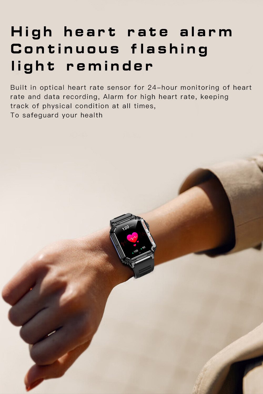 Zevelora Herren’s IP67 Wasserdicht Fitness-Tracker Smartwatch (1.91 Zoll, Android / iOS), Mit Herzfrequenzsensor, Schrittzähler & Blutdruck Multimedia-Steuerung