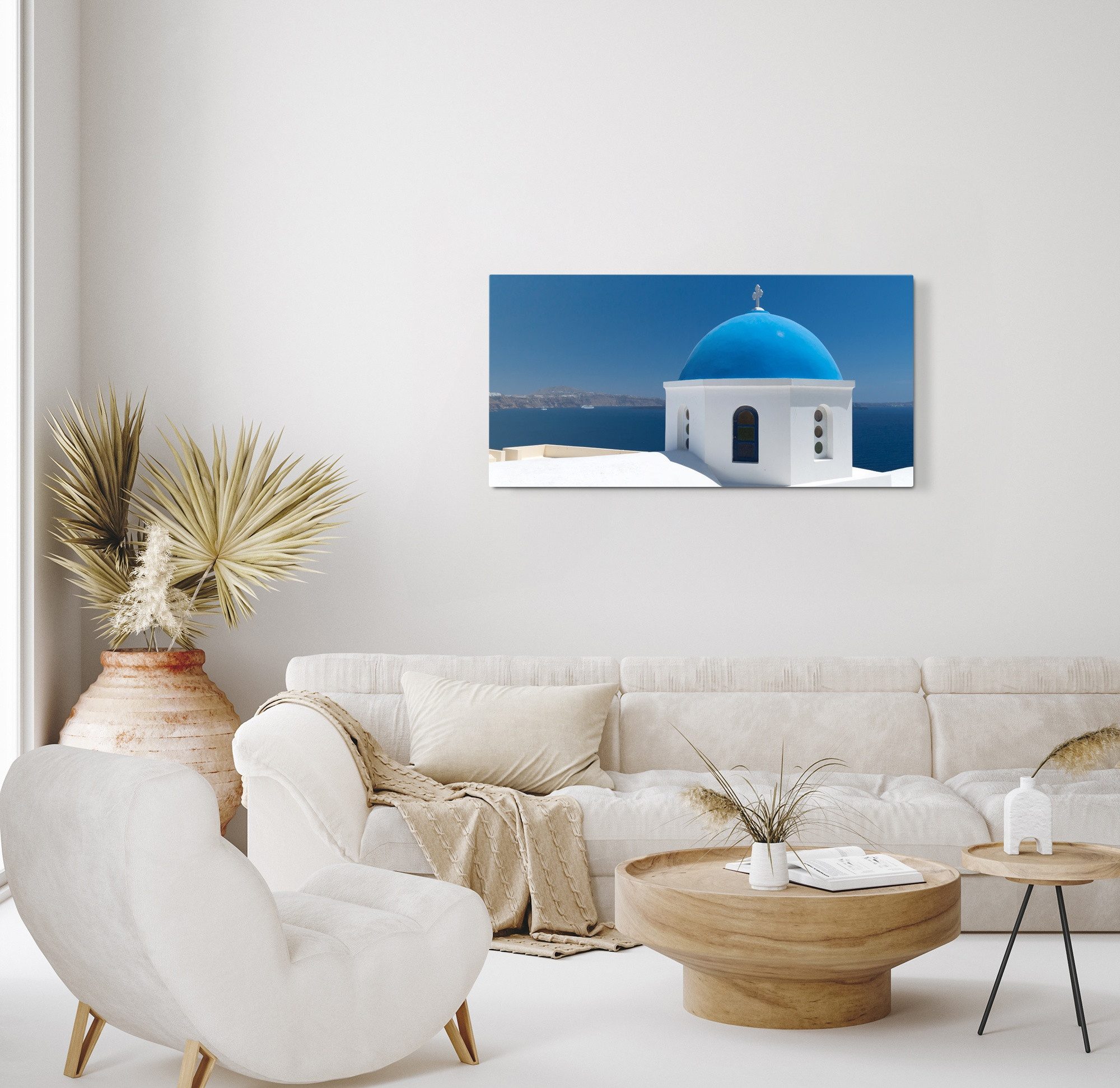 Sinus Art Leinwandbild Kunstdruck Bilder 120x60cm Griechische Insel Kloster Santorini Mittelm, (1 St)