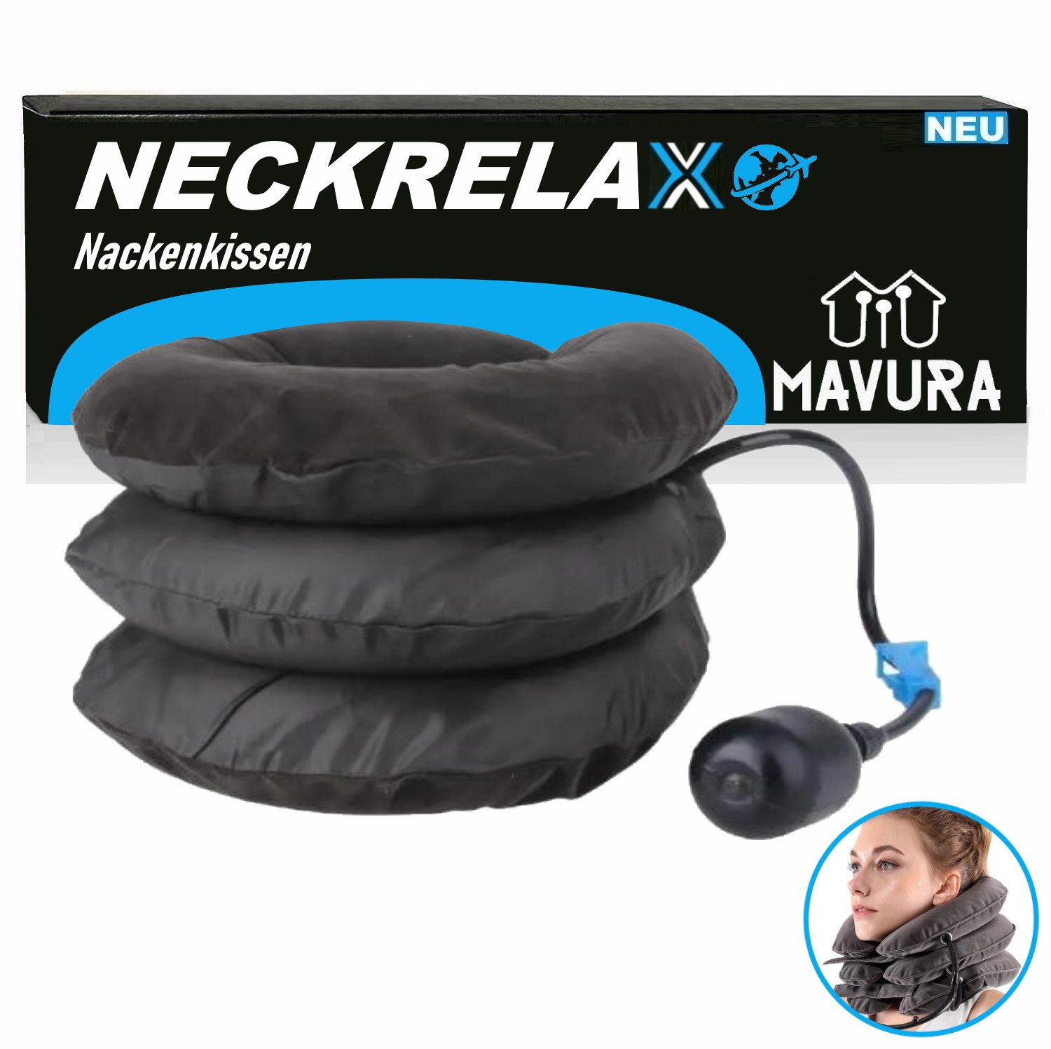 MAVURA Nackenkissen NECKRELAX Nackenkissen aufblasbar Nackenhörnchen Nackenrolle, Nackenstrecker Reisekissen Nackenrolle Nackenstützkissen Nackendehner