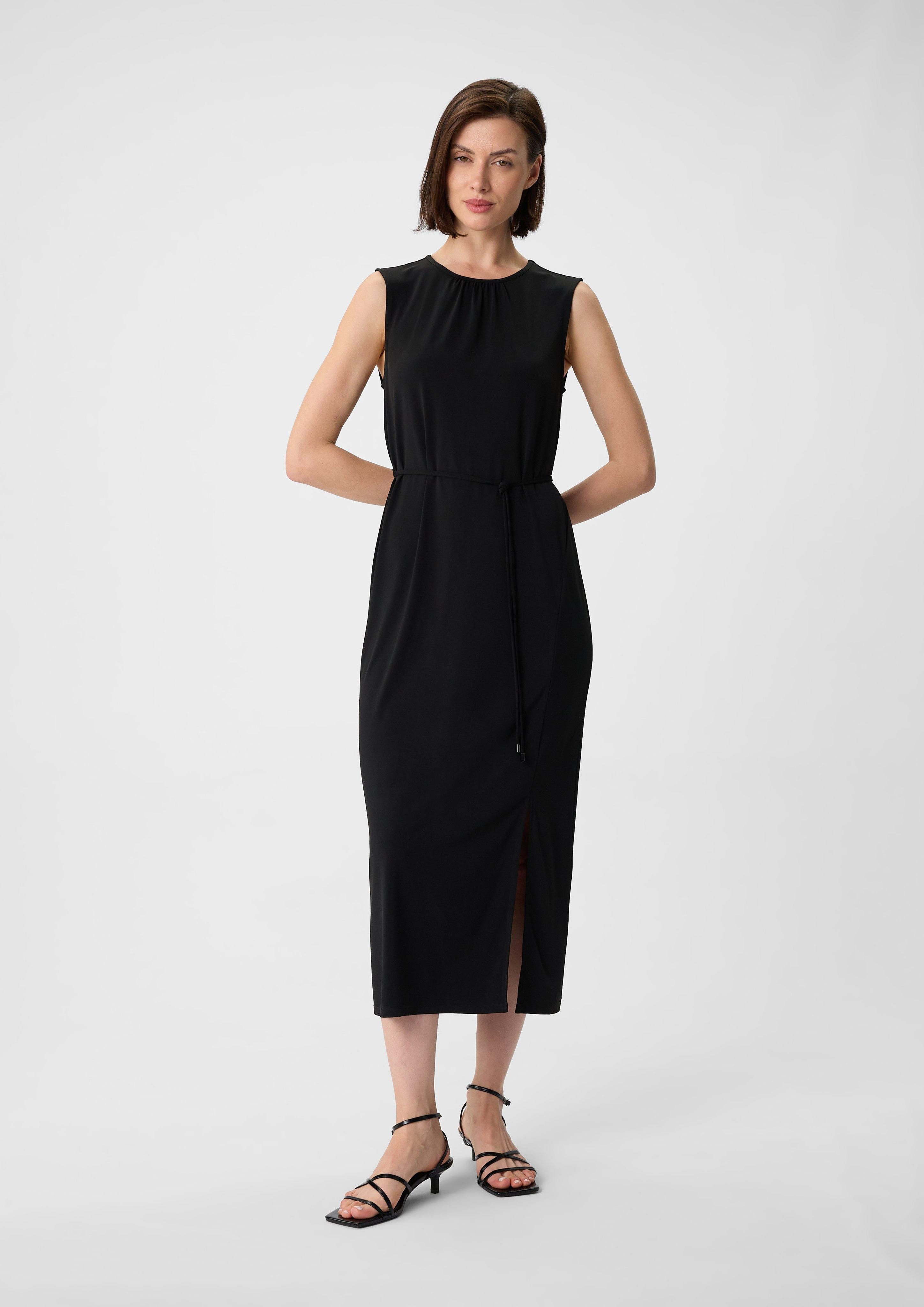 Maxikleid Jerseykleid in Midilänge mit Schlitz und Bindegürtel