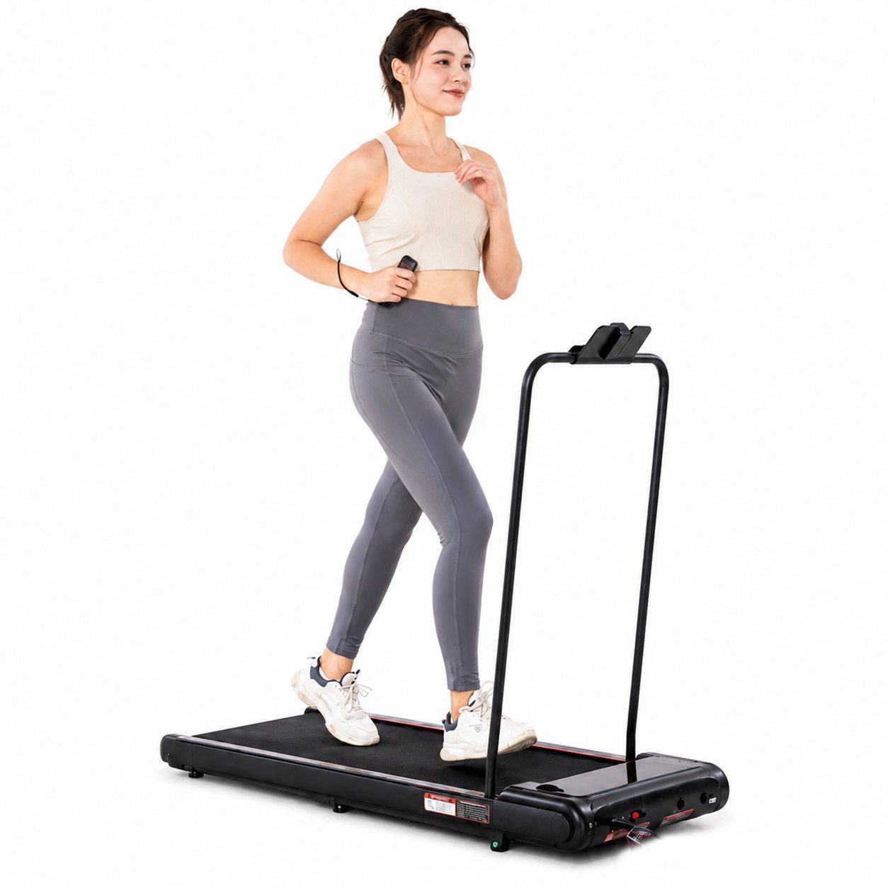 LIKESPORTING Laufband Walking Pad 1–6 km/h, 440W, 3 Steigungsstufen 3/6/9 %, abnehmbarer Handlauf, Fernbedienung, LED-Display,bis 100 kg