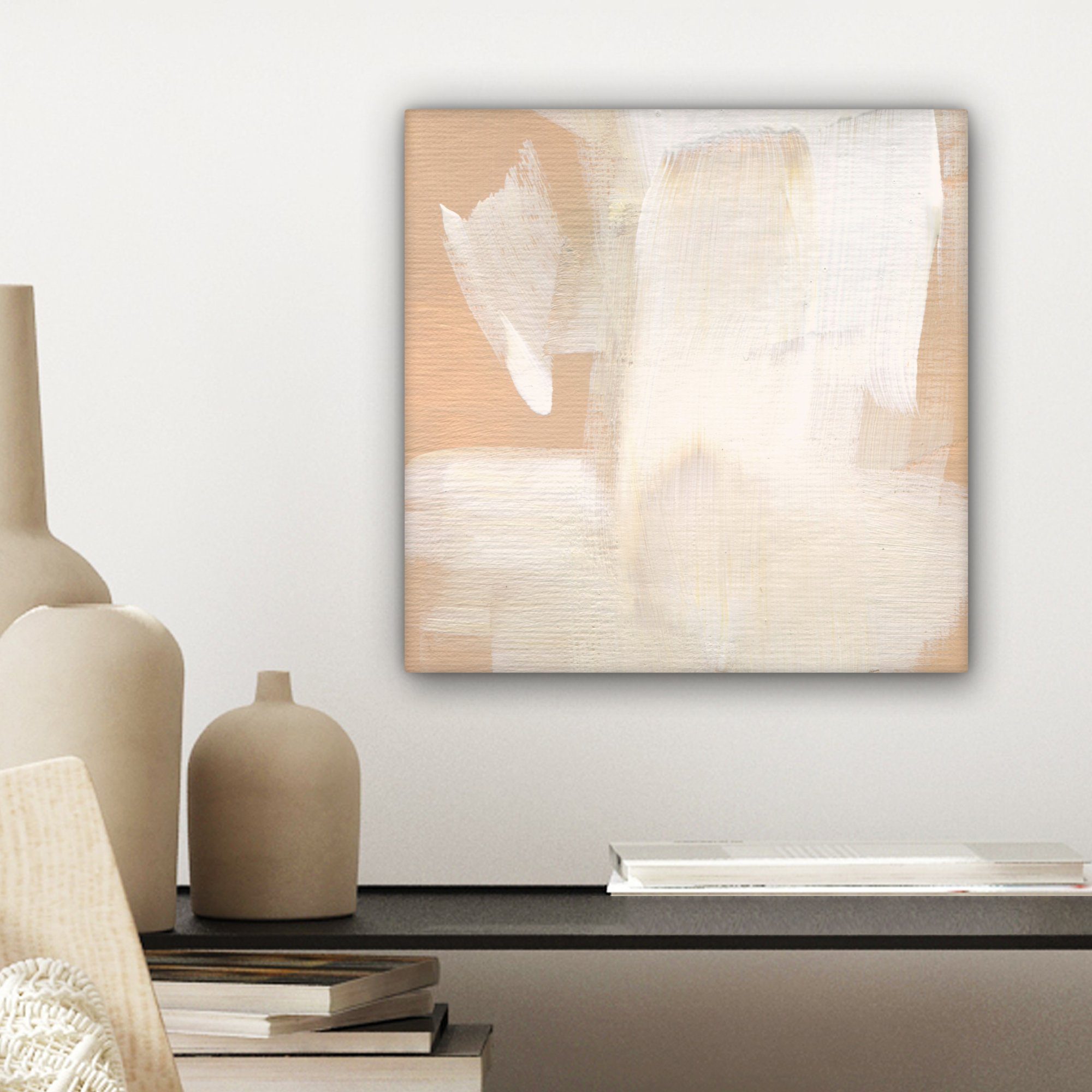 OneMillionCanvasses® Leinwandbild Kunst - St), für Wohnzimmer Bilder Leinwand Beige Modern, - Schlafzimmer, (1 - 20x20 cm Weiß