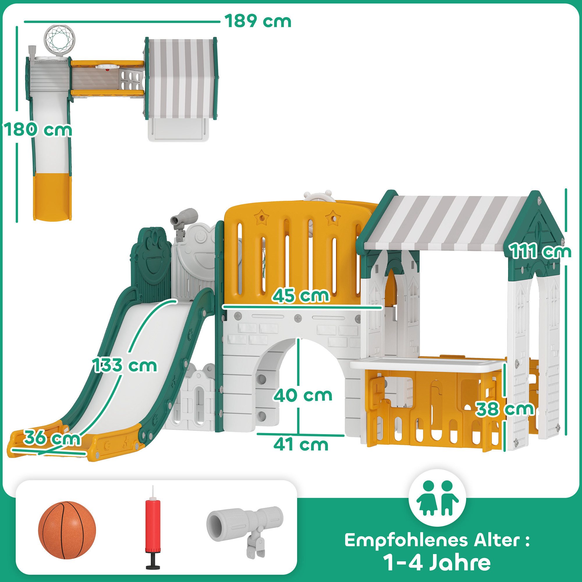 AIYAPLAY Rutsche Kinderrutsche mit Klettergerüst, Indoor und Outdoor, (Gartenrutsche, 1-tlg., Babyrutsche), für Kinder 1-4 Jahre, Gelb+Grün