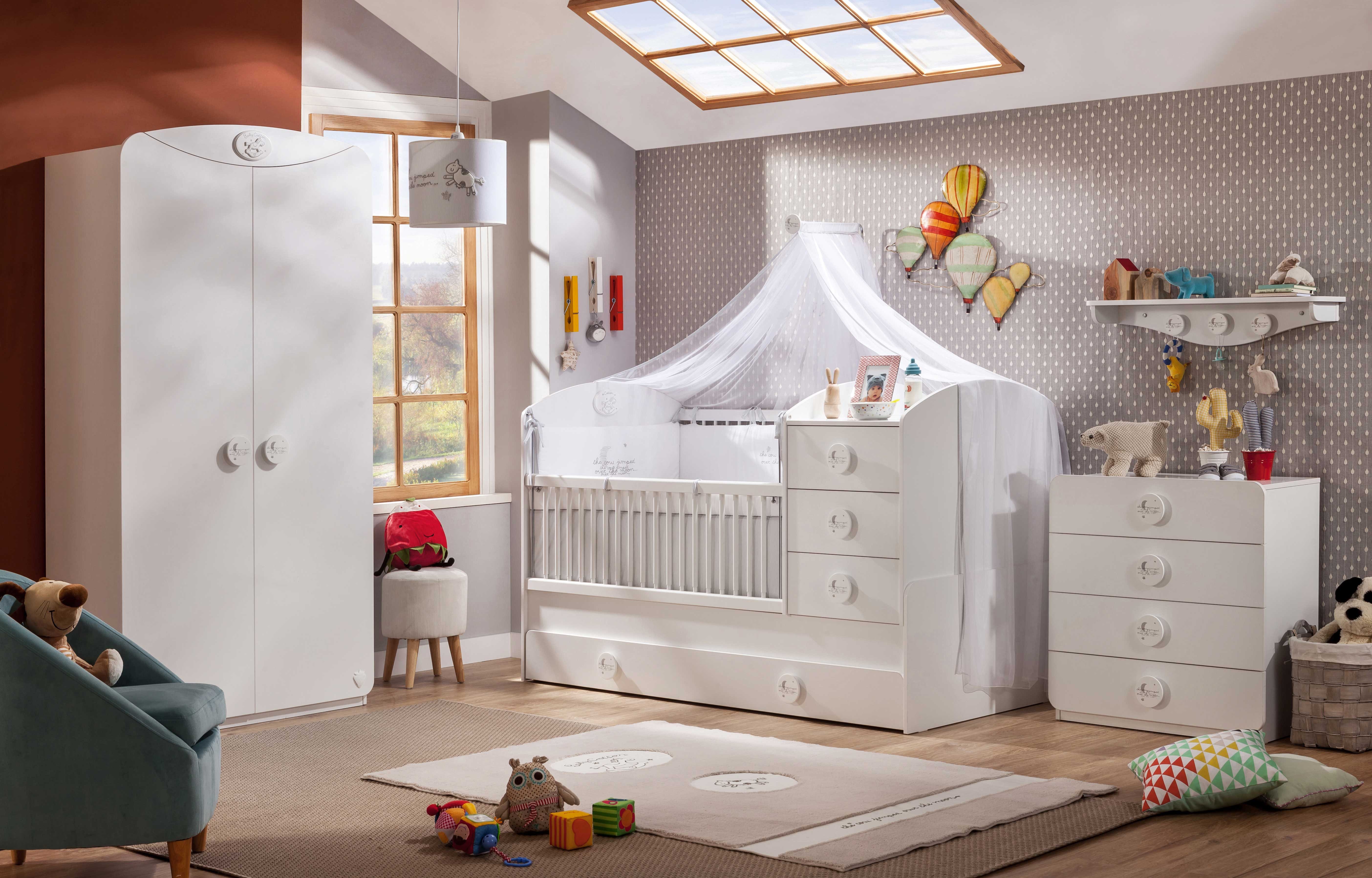 Babyzimmer-Komplettset BABY COTTON 4-tlg. Kleiderschrank Babybett Kommode Wandregal