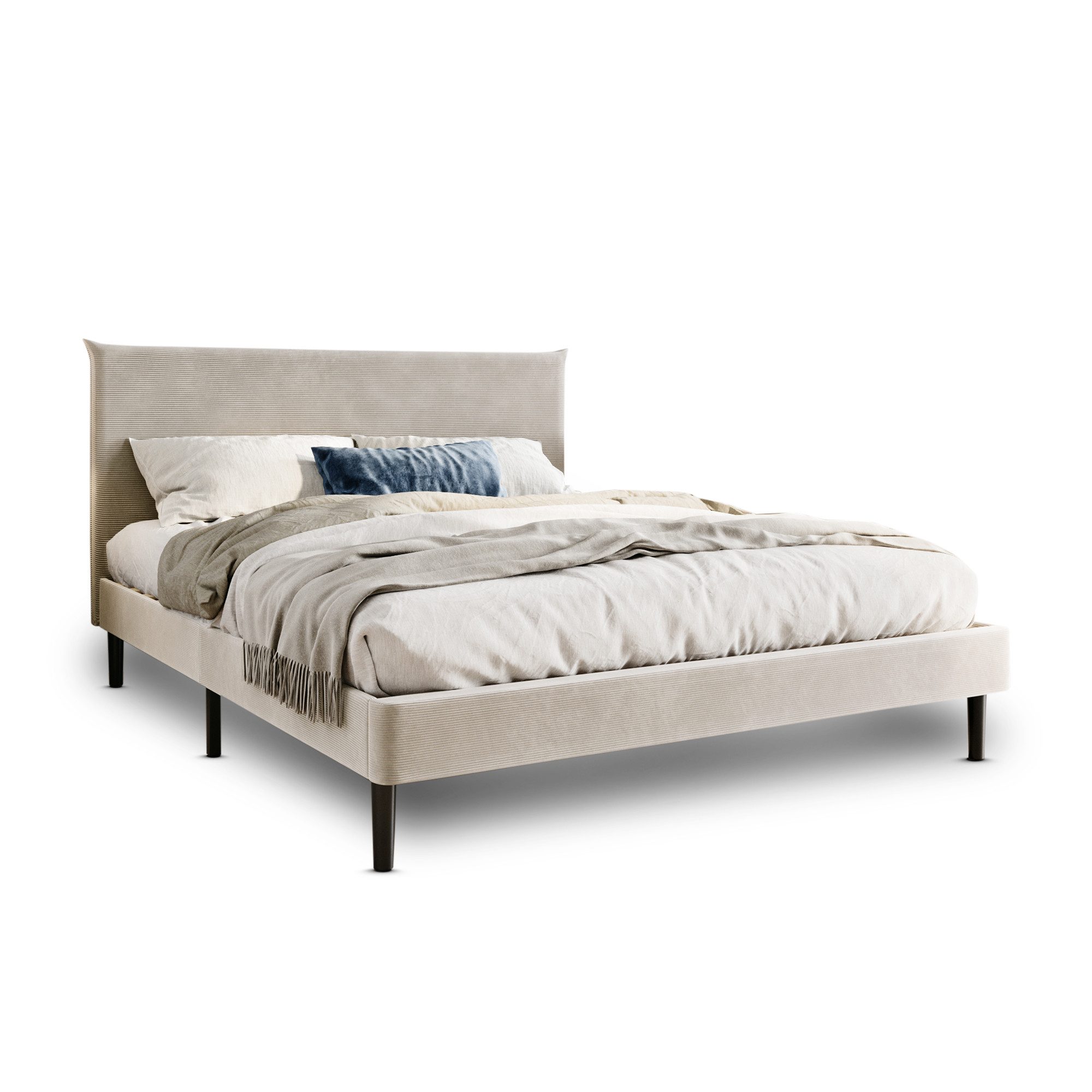 Home Collective Polsterbett 140x200 und 160x200 cm mit Lattenrost und weichem Bezug, Bettgestell (Doppelbett mit gepolstertem Kopfteil, robustes Gestell, hoher  – Bild 2 von 5