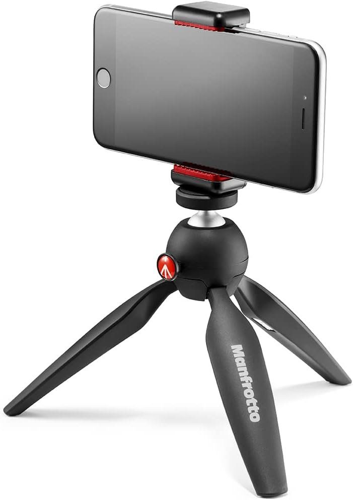 Smartphone Klemme Manfrotto schwarz Pixi MKPIXICLMII Mini-Stativ rot universelle Handstativ