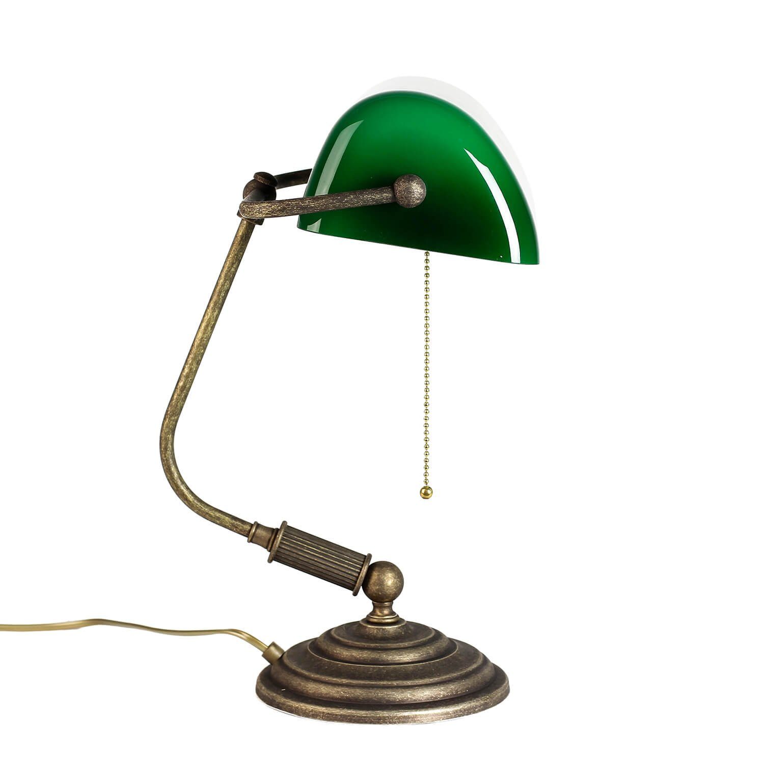 Licht-Erlebnisse Grün Messing Bronze Schreibtischlampe MINISTERO, Bankerlampe Schreibtischleuchte Leuchtmittel, LAMPADE ohne Zugschalter