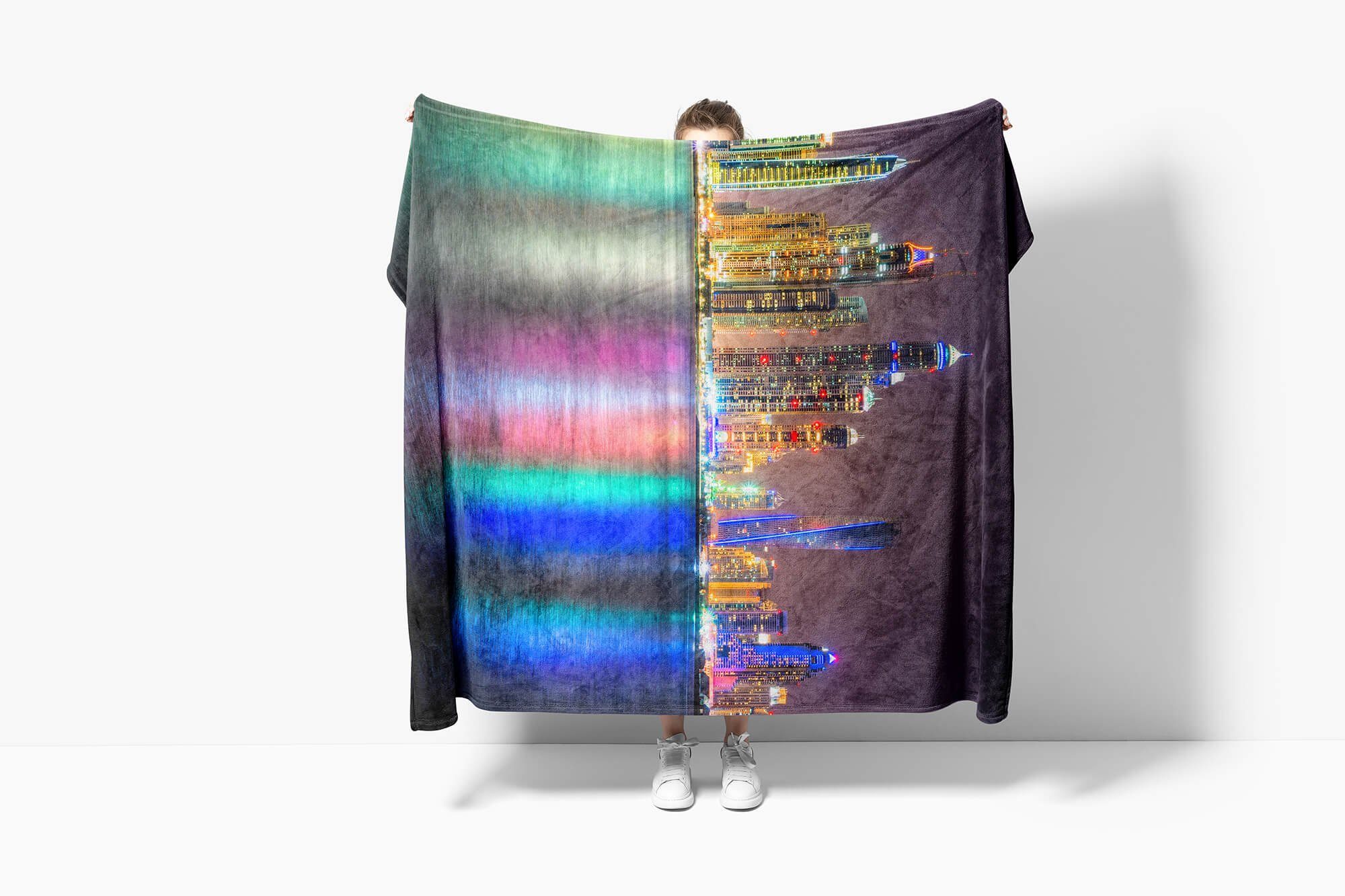 Handtuch Saunatuch Strandhandtuch Handtücher Handtuch Kuscheldecke Baumwolle-Polyester-Mix bei Art mit Nacht Sinus (1-St), Sk, Fotomotiv Dubai
