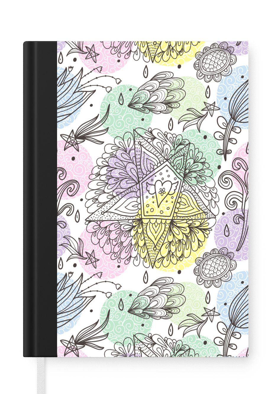 MuchoWow Notizbuch Mädchen - Blumen - Sterne - Muster - Mädchen - Kinder - Kinder, Journal, Merkzettel, Tagebuch, Notizheft, A5, 98 Seiten, Haushaltsbuch