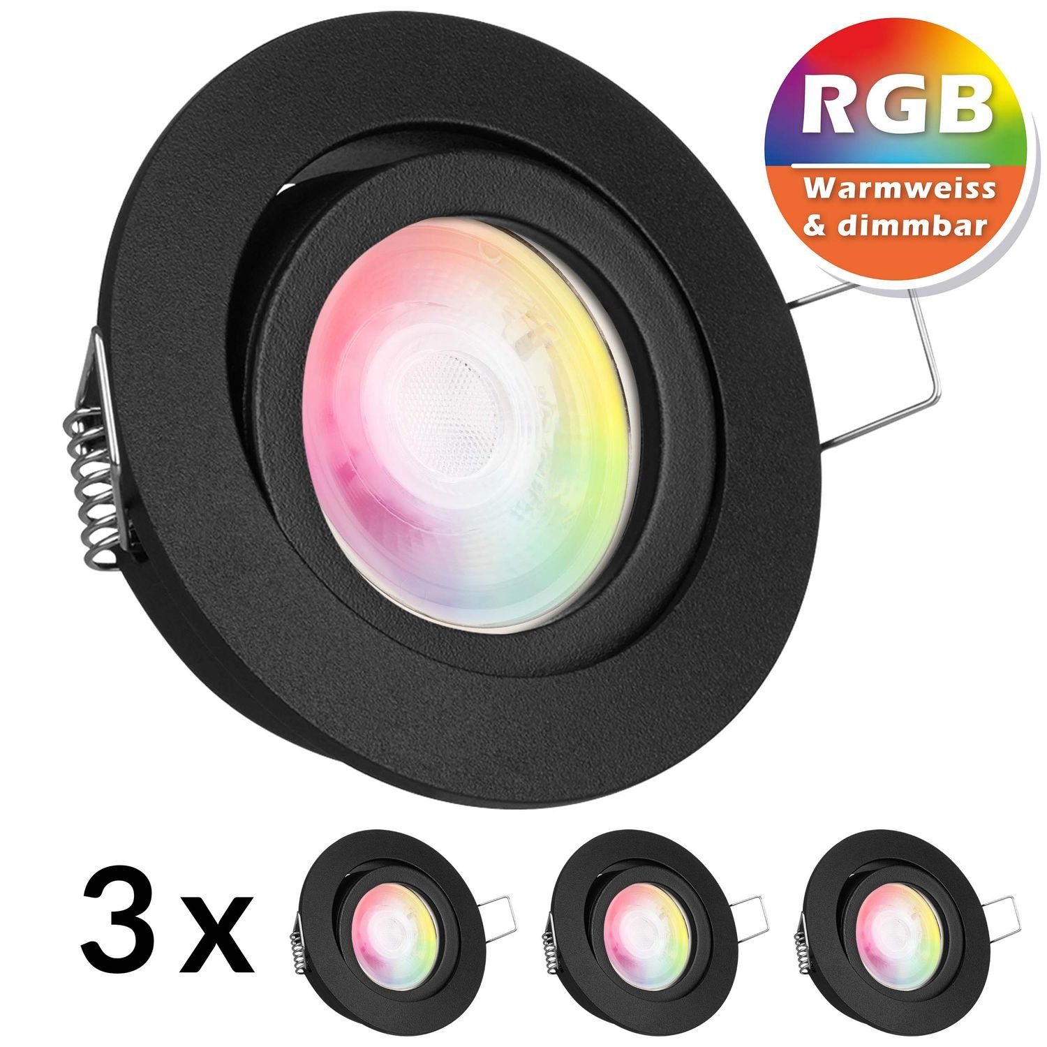 L LED 3W Set LEDANDO Einbaustrahler LED von in extra mit flach schwarz RGB 3er LED Einbaustrahler