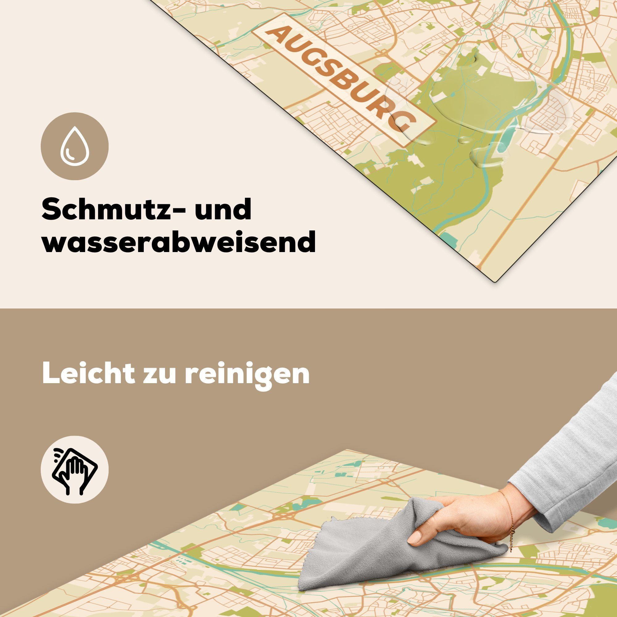 - Arbeitsplatte Karte Herdblende-/Abdeckplatte Ceranfeldabdeckung, Vinyl, cm, 78x78 küche (1 Augsburg MuchoWow - für Jahrgang Stadtplan, tlg), -