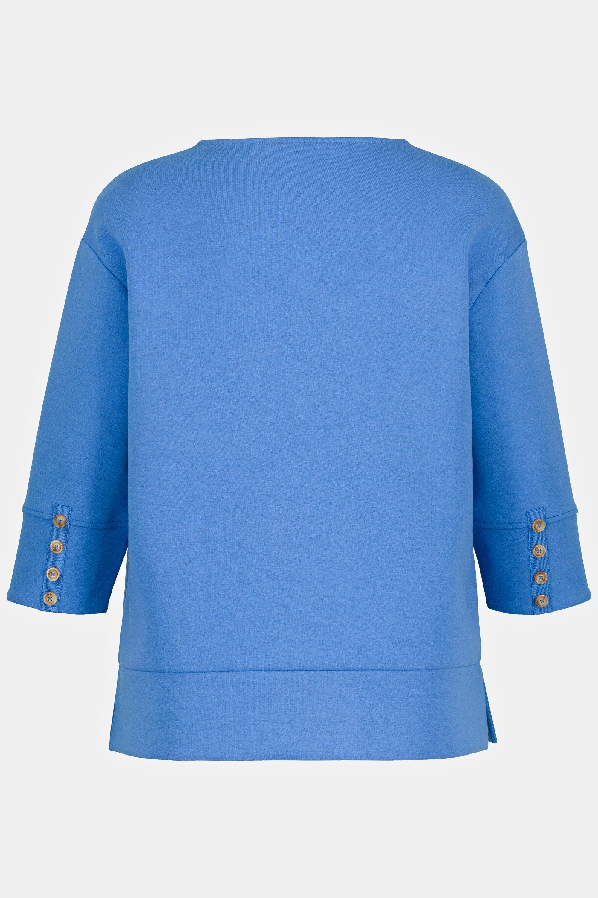 Tunika-Ausschnitt Sweatshirt Ulla Popken 3/4-Arm Sweatshirt himmelblau