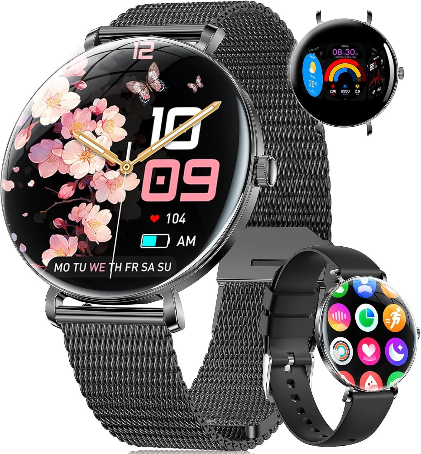 SUNKTA Smartwatch (3,8 cm, android ios), Slim Smartwatch mit 1.43" AMOLED Display, Bluetooth Anrufen