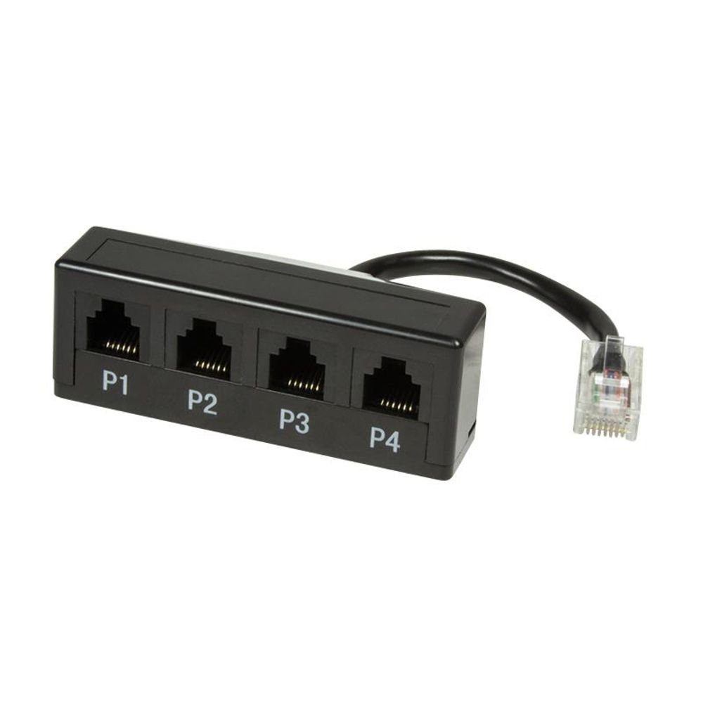 LogiLink Modular Adapter 4-Port Telefonsplitter RJ45 > RJ11 Netzwerk-Adapter, 10 cm, Schwarz