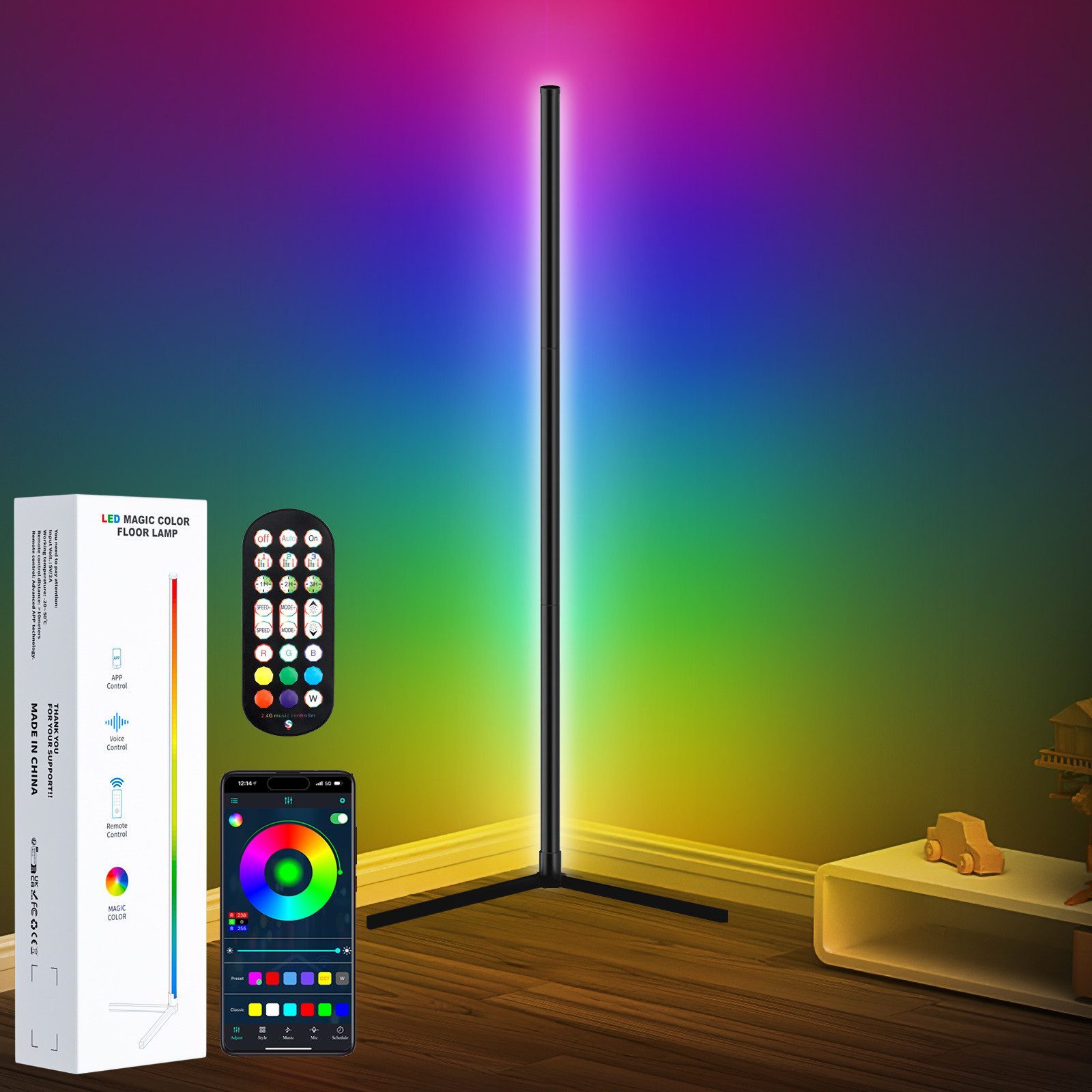 Lujasi LED Stehlampe Stehlampe Wohnzimmer 165cm, RGB Ecklampe Dimmbar mit A günstig online kaufen