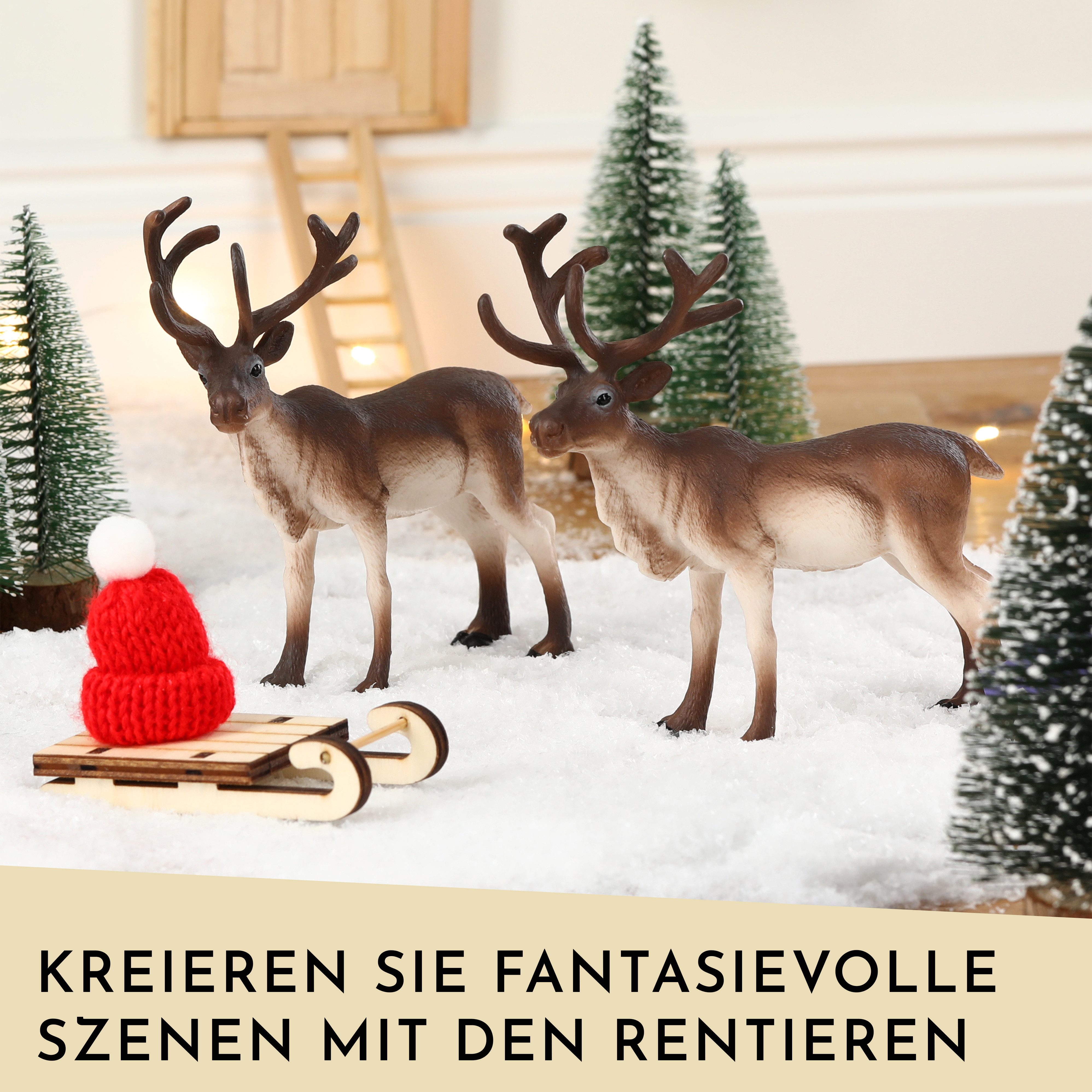 Little Lino Spielfigur Rentier, (Set, 2 tlg), Waldtier Figur für den Weihnachtswichtel, Adventskalender und Stall – Bild 3 von 5