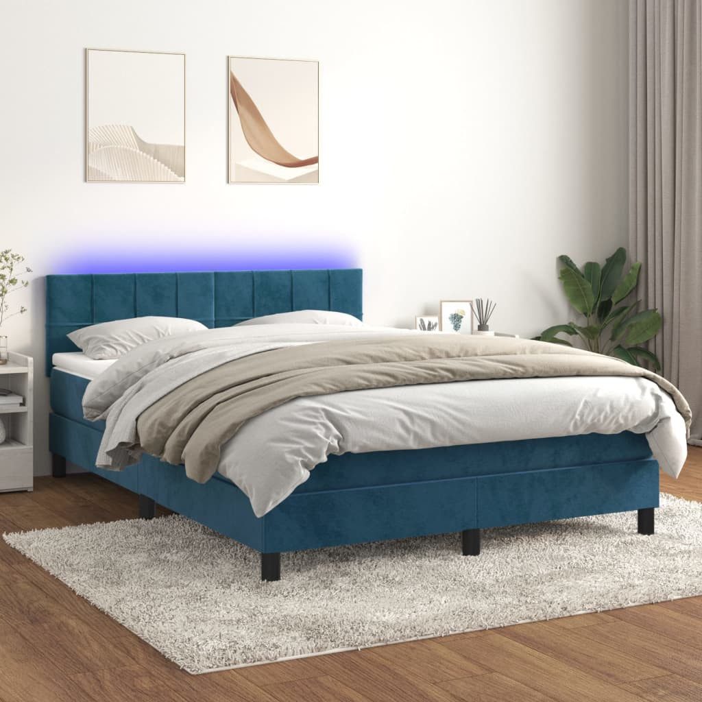 vidaXL Boxspringbett 140 x 200 cm Boxspringbett mit Matratze LED Dunkelblau 140x200 cm Sam